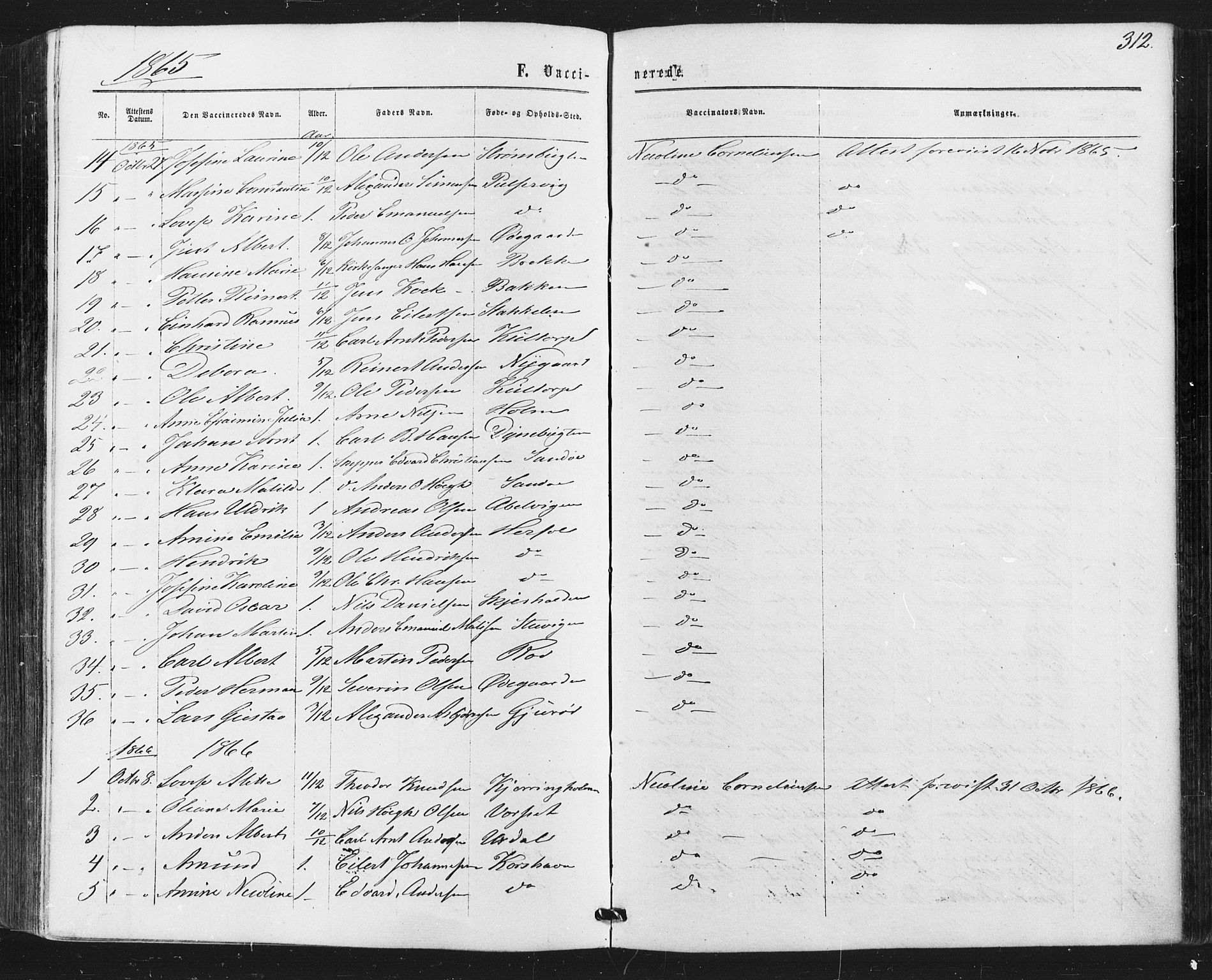 Hvaler prestekontor Kirkebøker, SAO/A-2001/F/Fa/L0007: Parish register (official) no. I 7, 1864-1878, p. 312