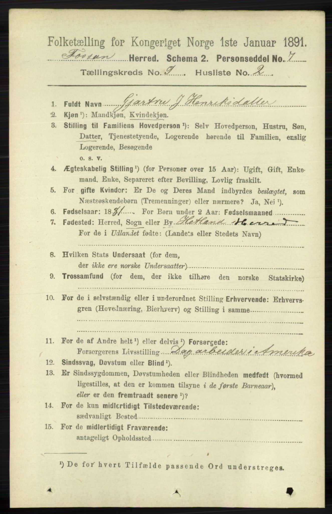 RA, 1891 census for 1129 Forsand, 1891, p. 1483