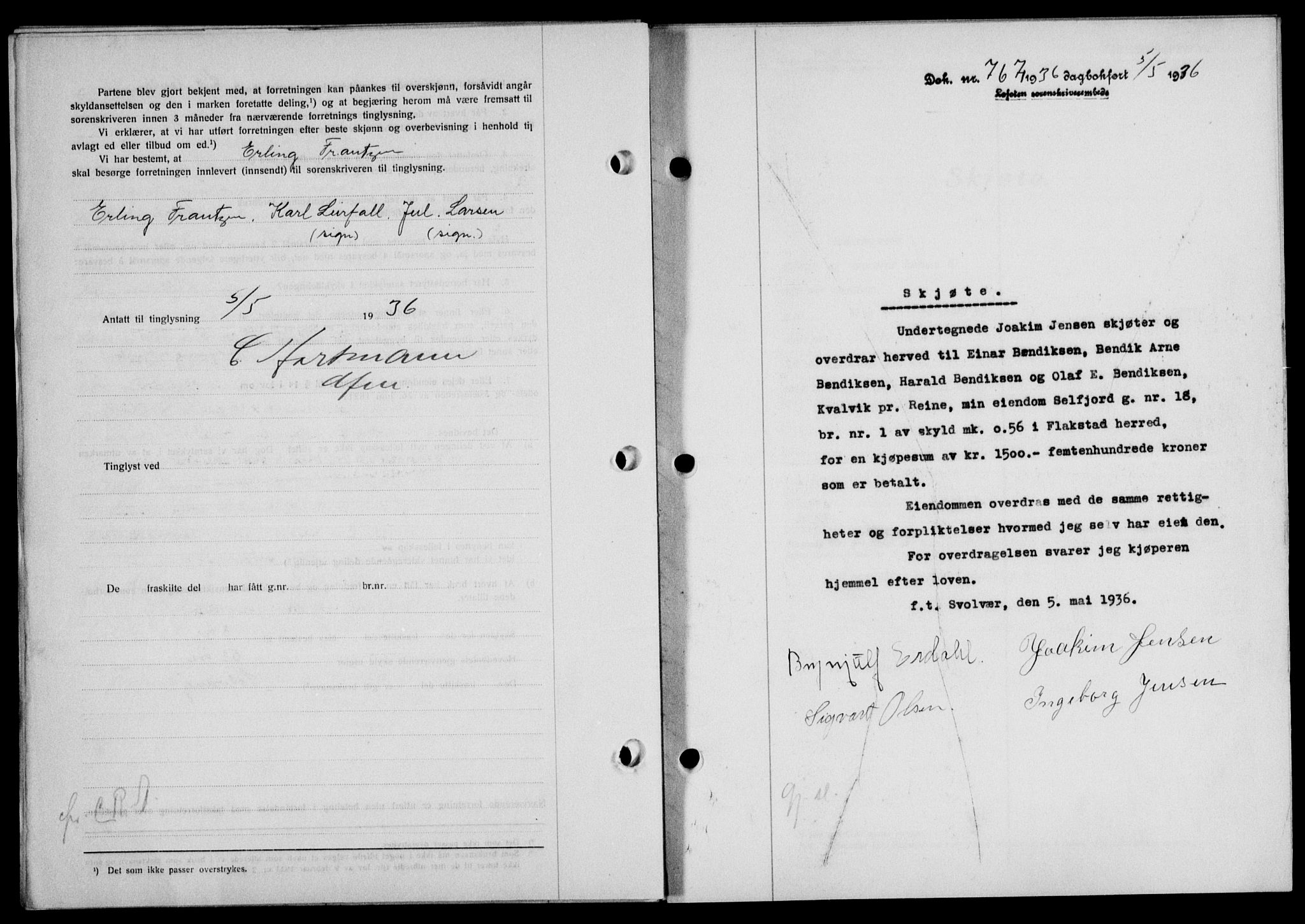 Lofoten sorenskriveri, SAT/A-0017/1/2/2C/L0033b: Mortgage book no. 33b, 1936-1936, Diary no: : 767/1936