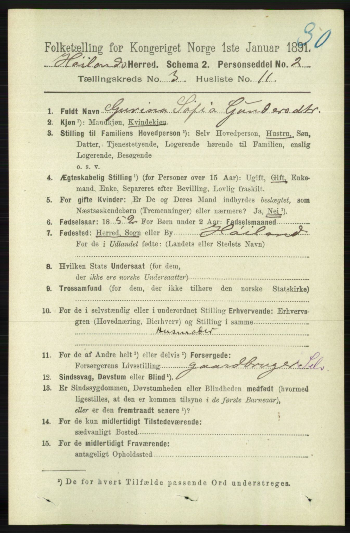 RA, 1891 census for 1123 Høyland, 1891, p. 755