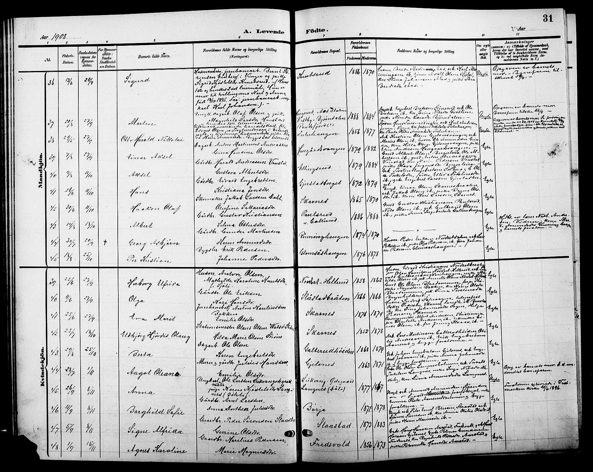 Sør-Odal prestekontor, AV/SAH-PREST-030/H/Ha/Hab/L0005: Parish register (copy) no. 5, 1903-1915, p. 31