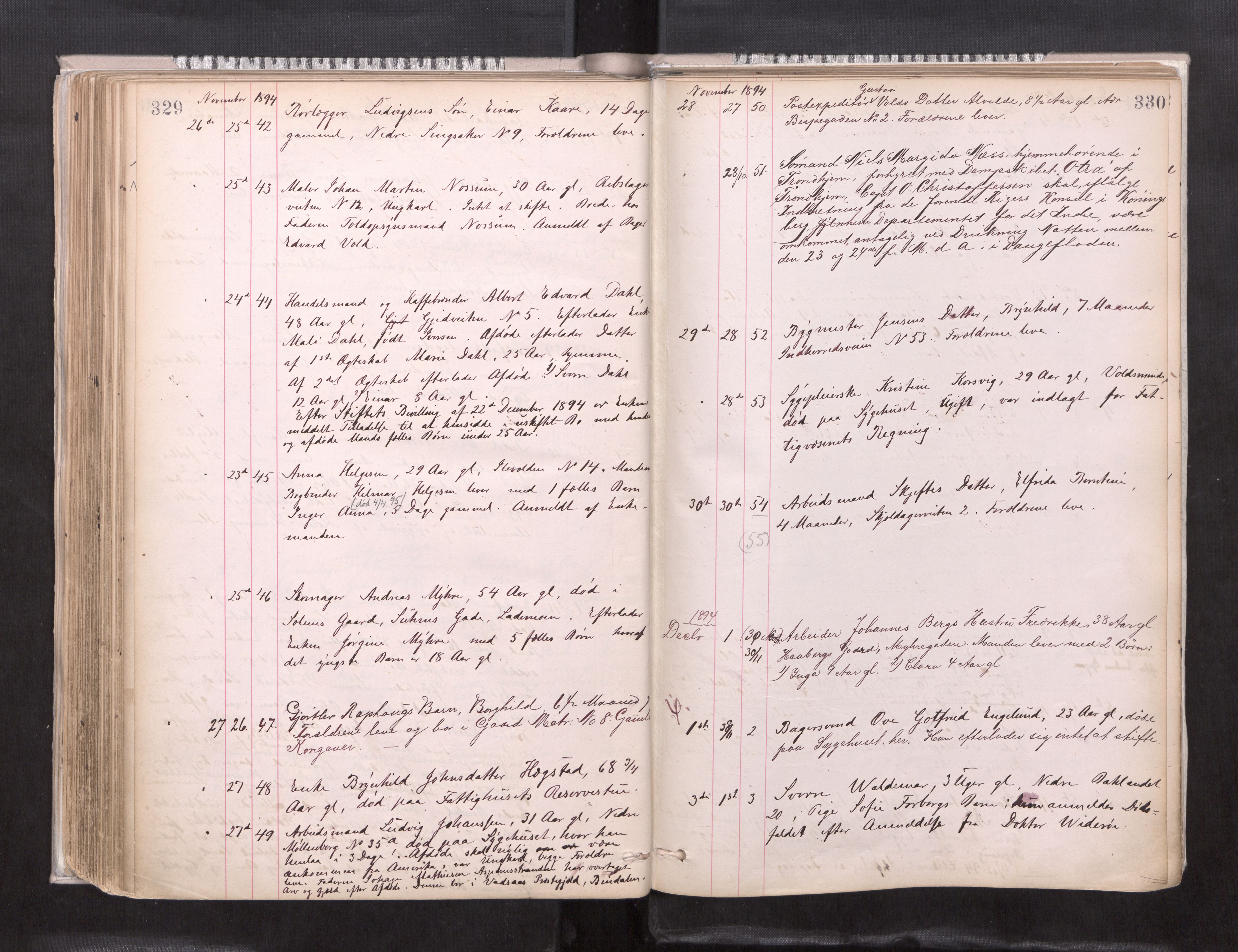 Trondheim byfogd, AV/SAT-A-0003/1/3/3L/L0004: Dødsanmeldelsesprotokoll, 1891-1897, p. 329-330