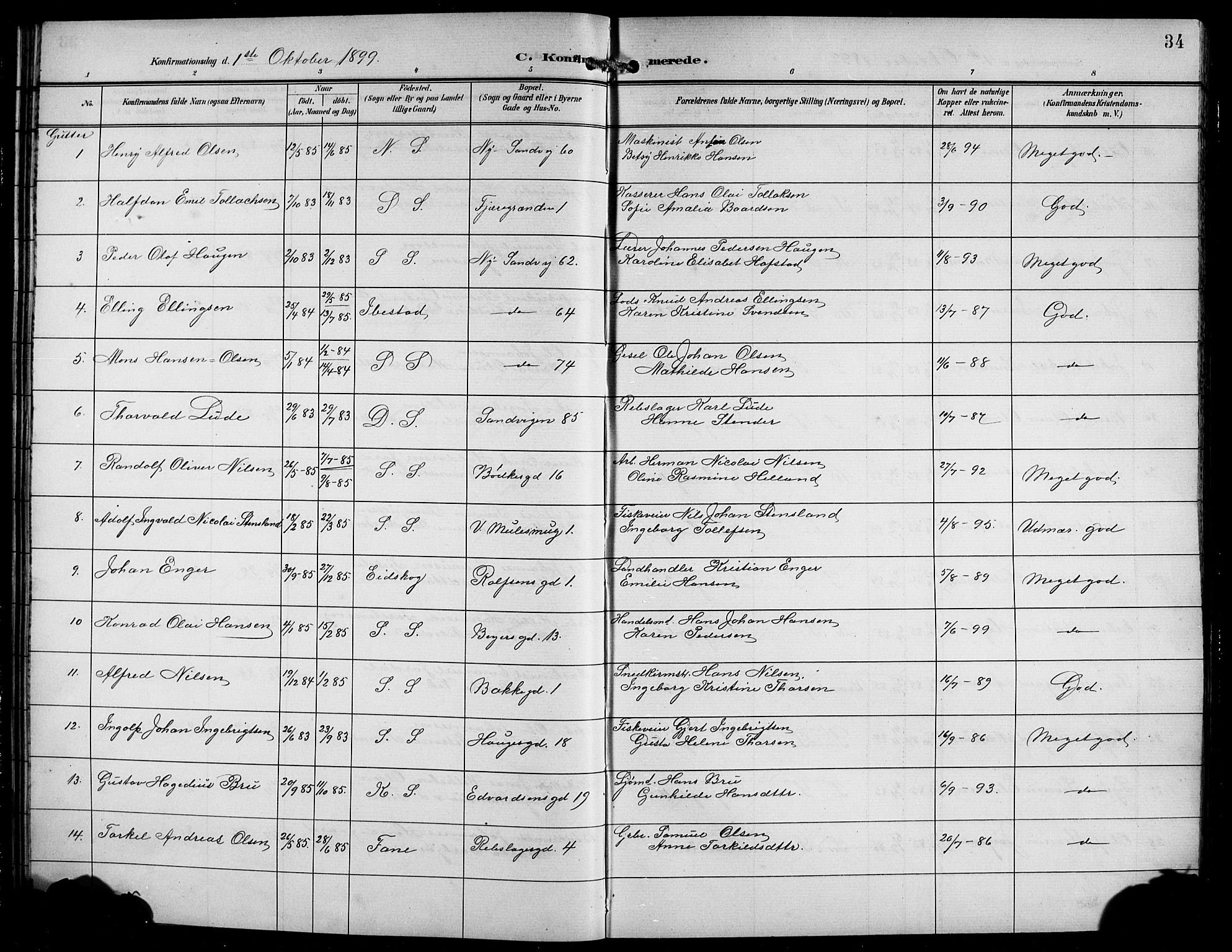Sandviken Sokneprestembete, SAB/A-77601/H/Hb/L0009: Parish register (copy) no. C 1, 1898-1907, p. 34