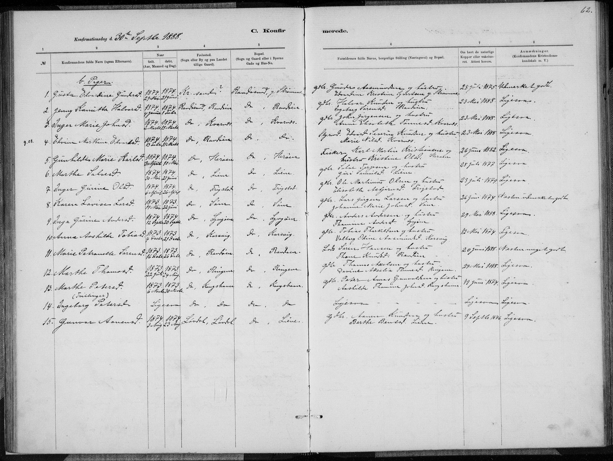 Oddernes sokneprestkontor, AV/SAK-1111-0033/F/Fa/Fab/L0002: Parish register (official) no. A 2, 1884-1903, p. 62