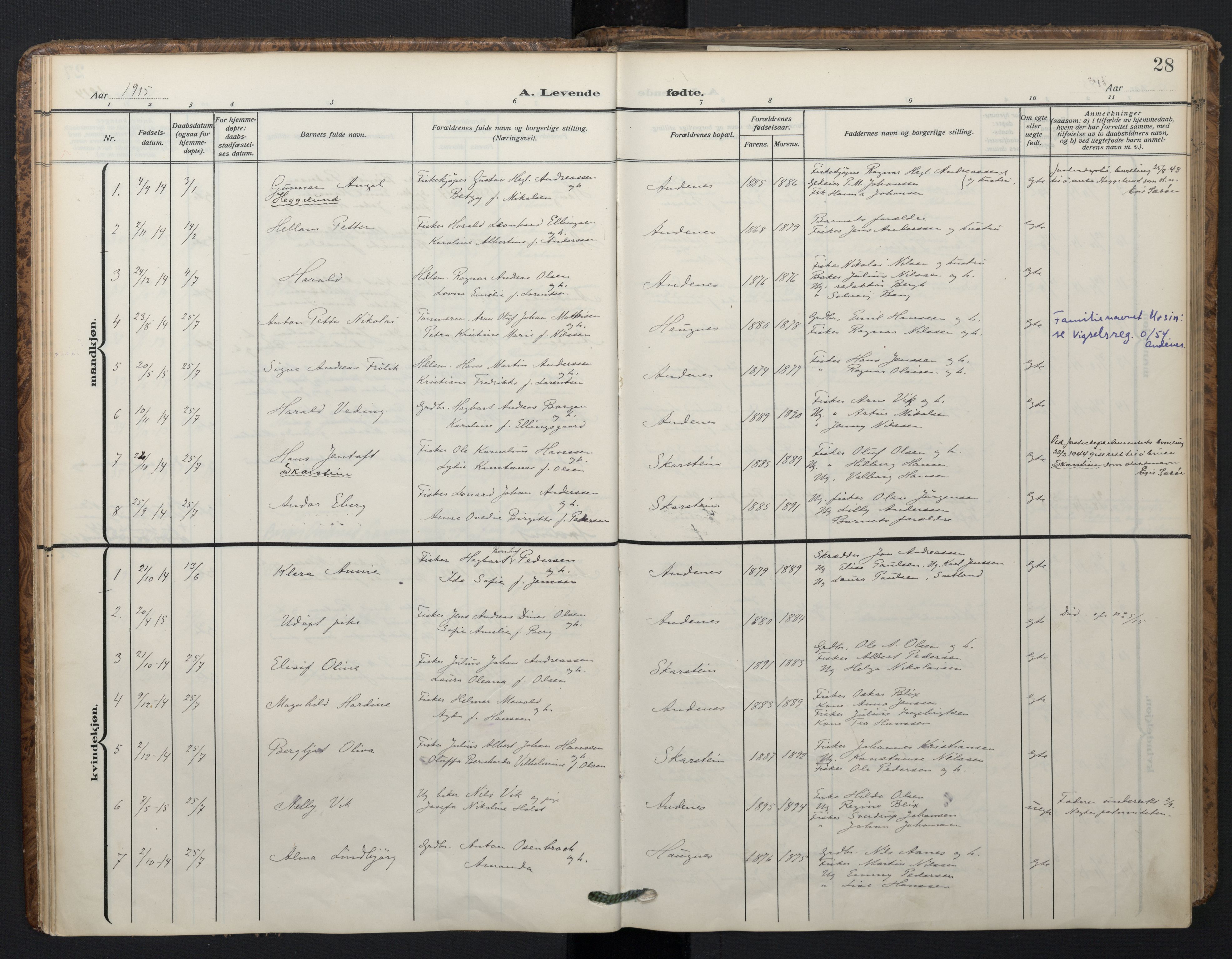 Ministerialprotokoller, klokkerbøker og fødselsregistre - Nordland, SAT/A-1459/899/L1438: Parish register (official) no. 899A06, 1909-1922, p. 28