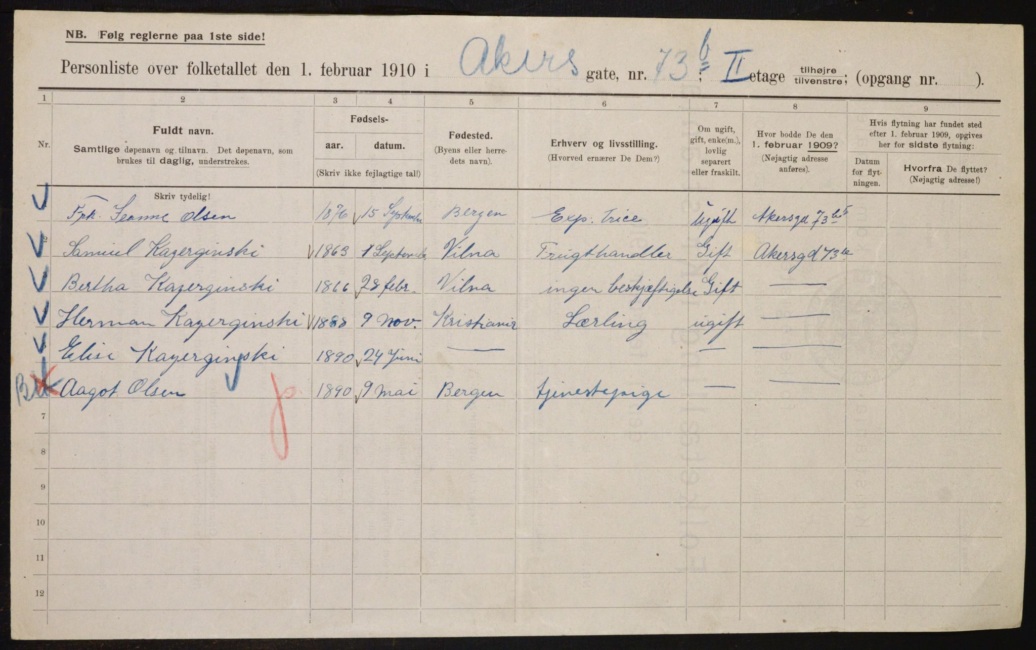 OBA, Municipal Census 1910 for Kristiania, 1910, p. 752