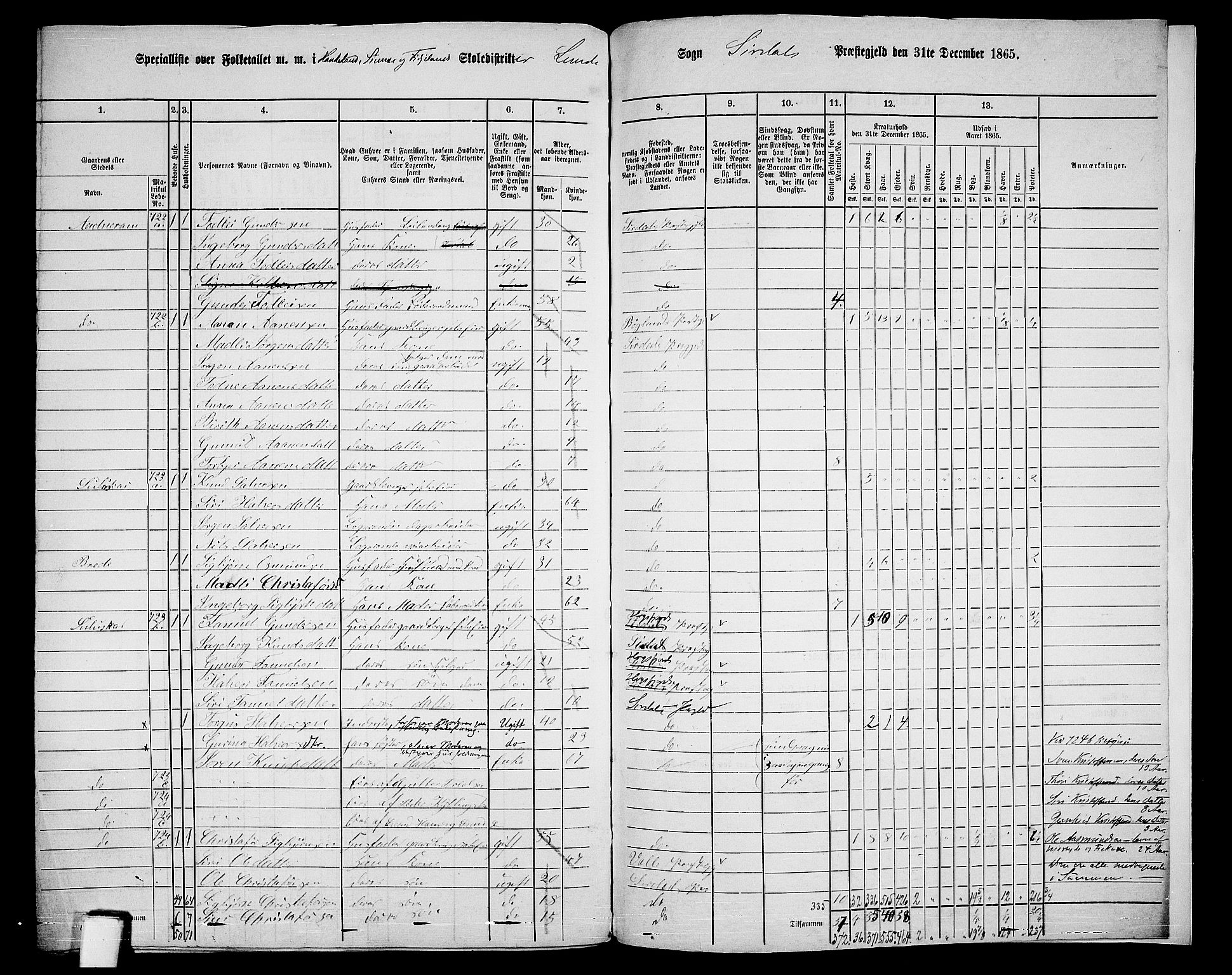 RA, 1865 census for Sirdal, 1865, p. 85