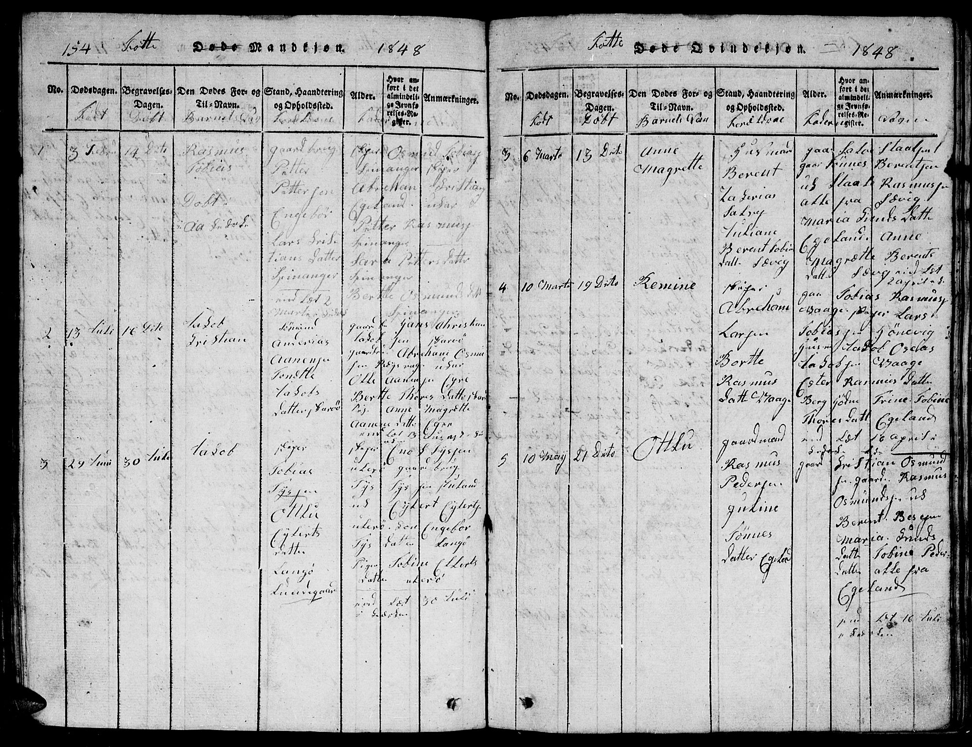 Herad sokneprestkontor, AV/SAK-1111-0018/F/Fb/Fbb/L0001: Parish register (copy) no. B 1, 1815-1852, p. 154