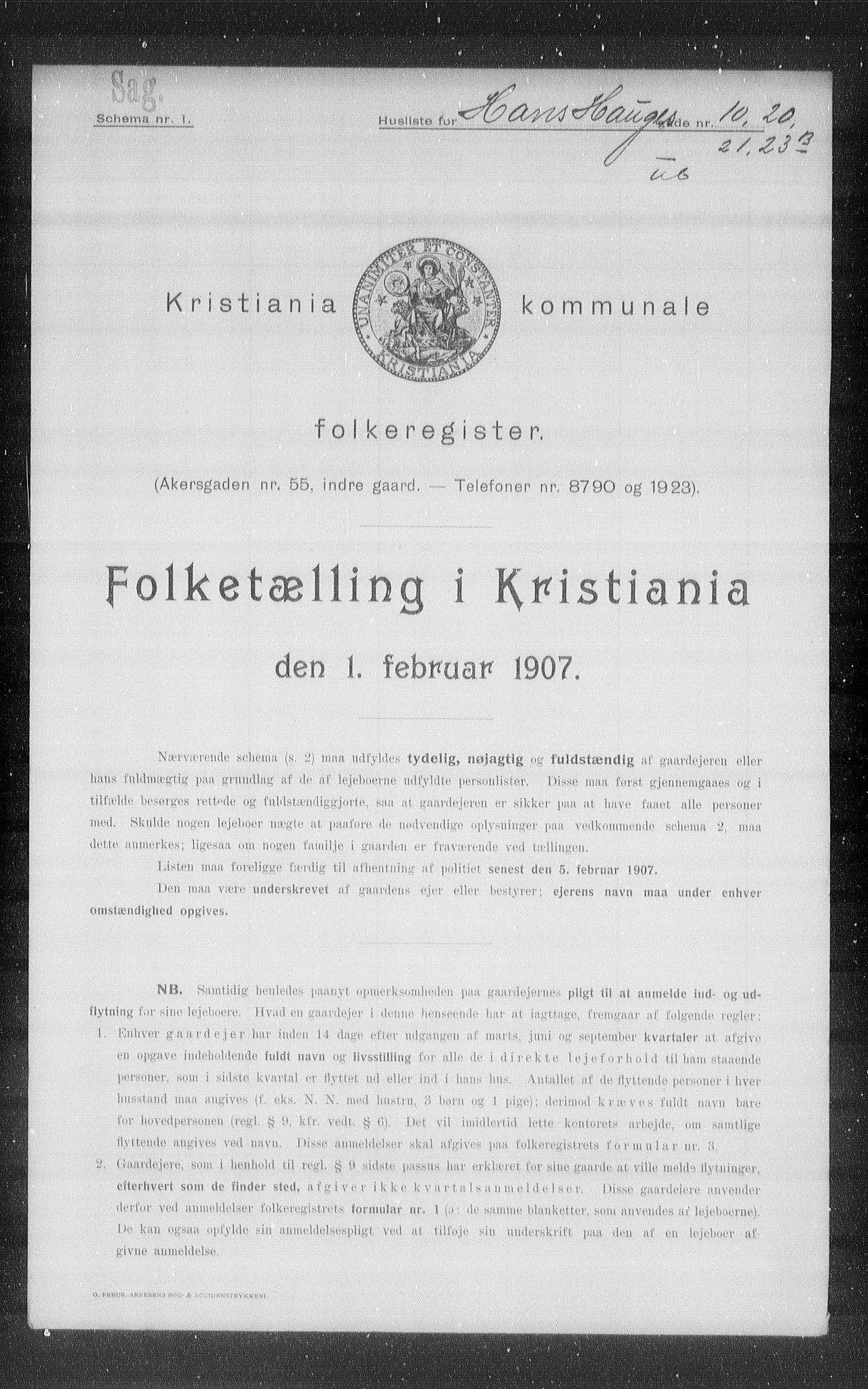 OBA, Municipal Census 1907 for Kristiania, 1907, p. 17792