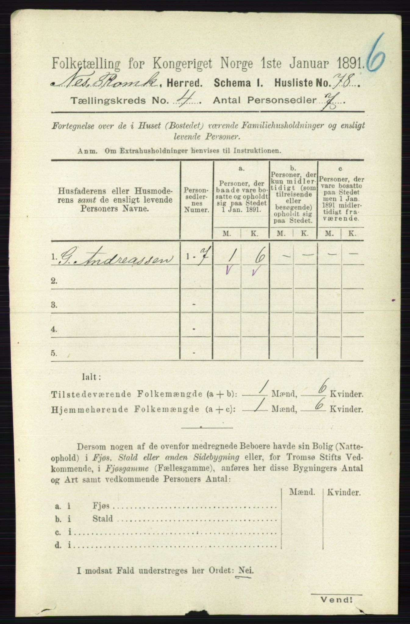 RA, 1891 census for 0236 Nes, 1891, p. 2259