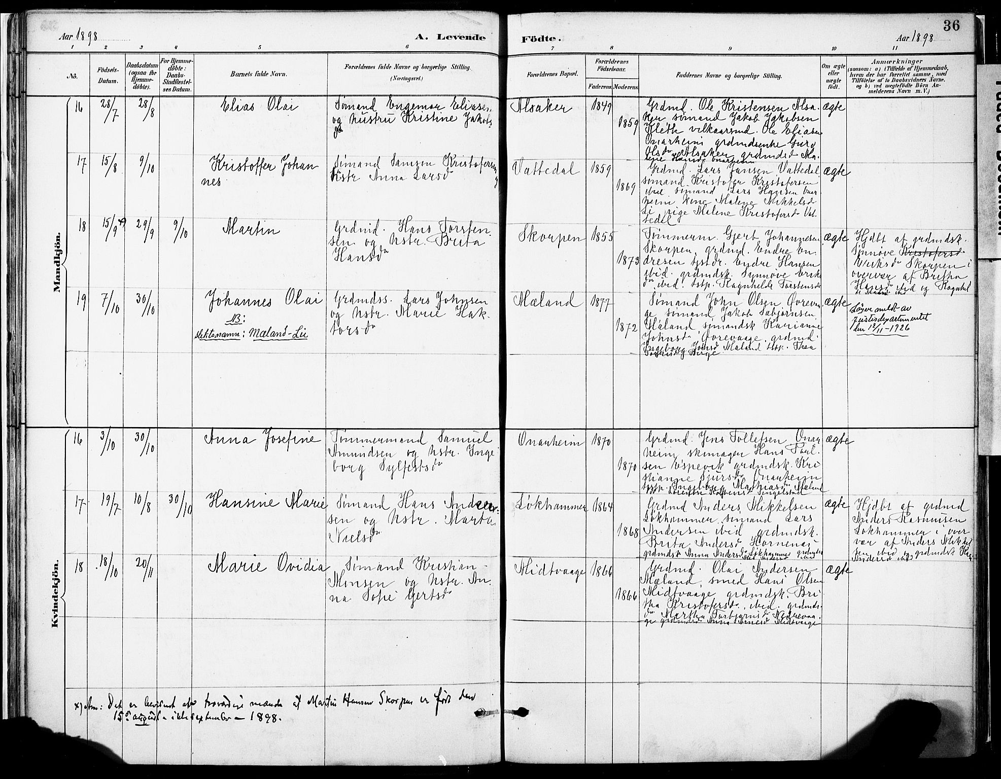 Tysnes sokneprestembete, SAB/A-78601/H/Haa: Parish register (official) no. C 1, 1887-1912, p. 36
