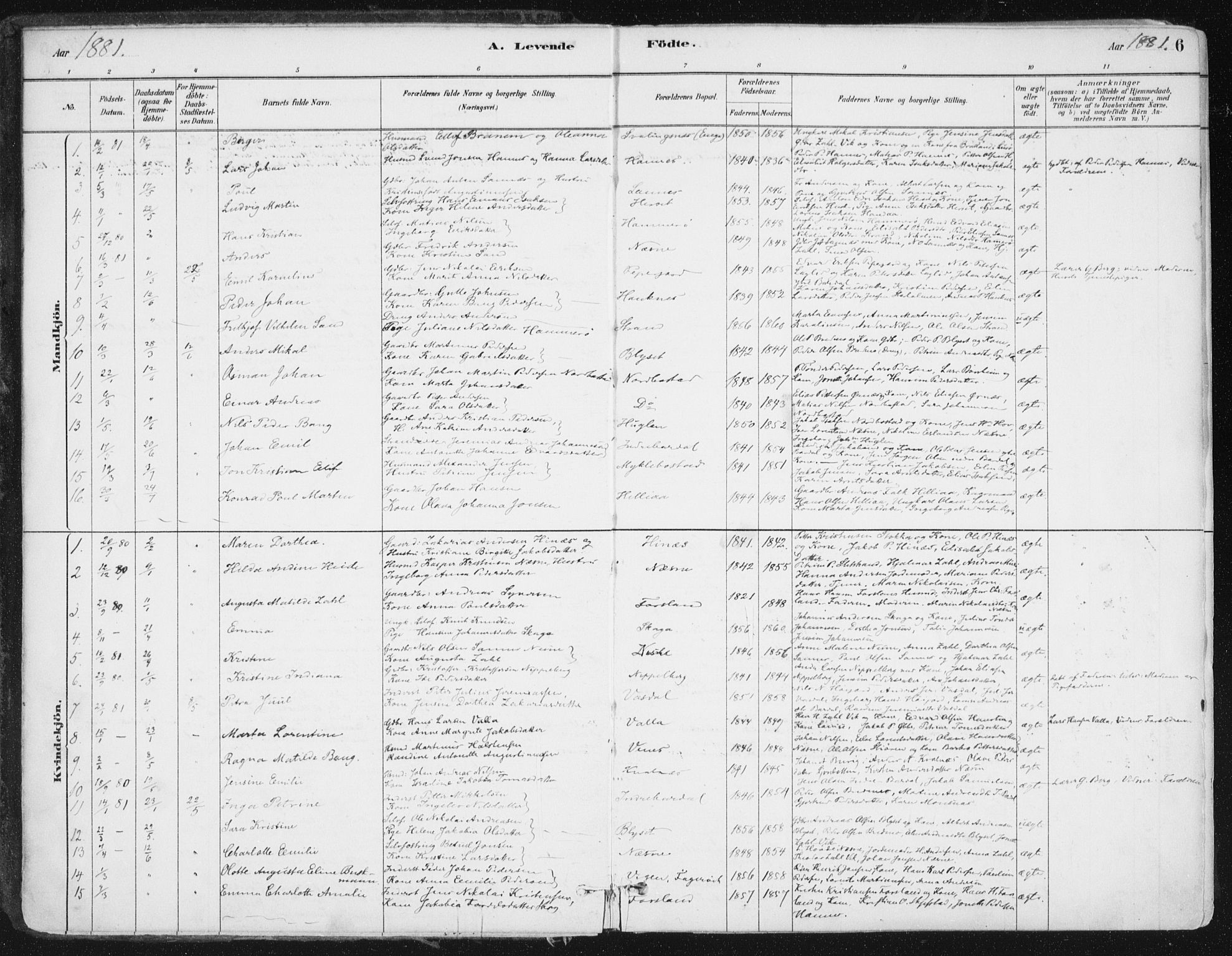 Ministerialprotokoller, klokkerbøker og fødselsregistre - Nordland, AV/SAT-A-1459/838/L0552: Parish register (official) no. 838A10, 1880-1910, p. 6