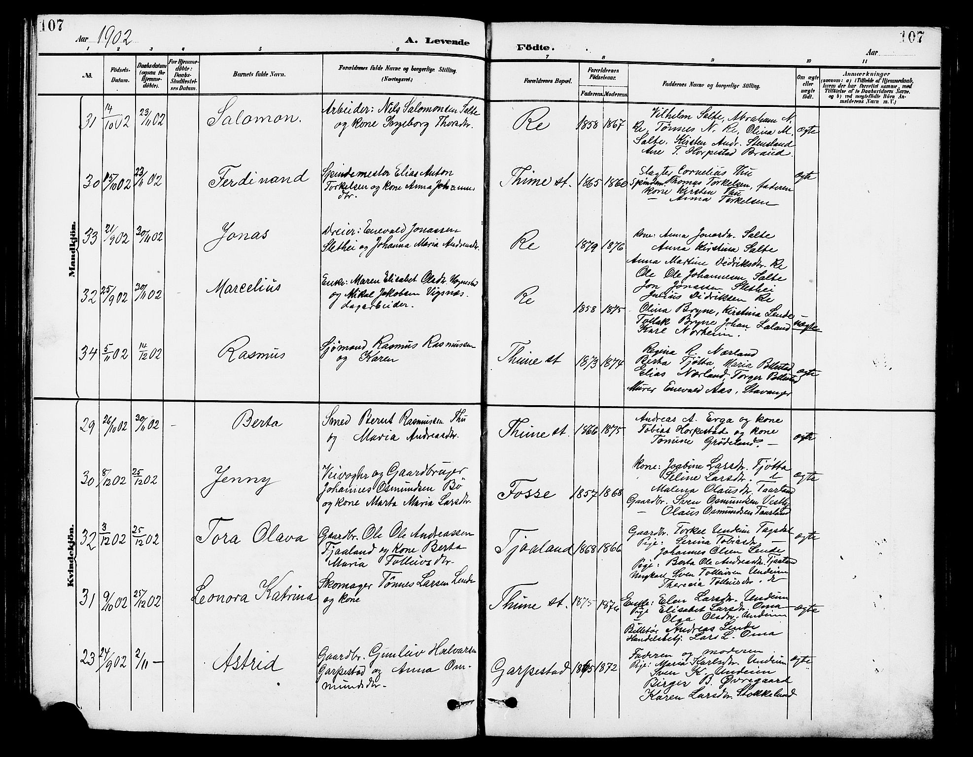 Lye sokneprestkontor, SAST/A-101794/001/30BB/L0007: Parish register (copy) no. B 8, 1889-1909, p. 107