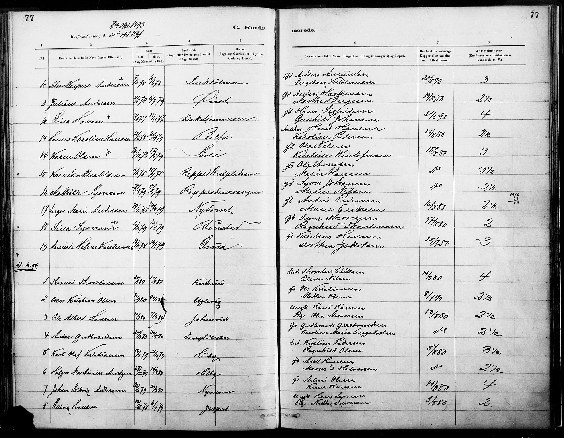 Eidskog prestekontor, SAH/PREST-026/H/Ha/Haa/L0004: Parish register (official) no. 4, 1884-1897, p. 77