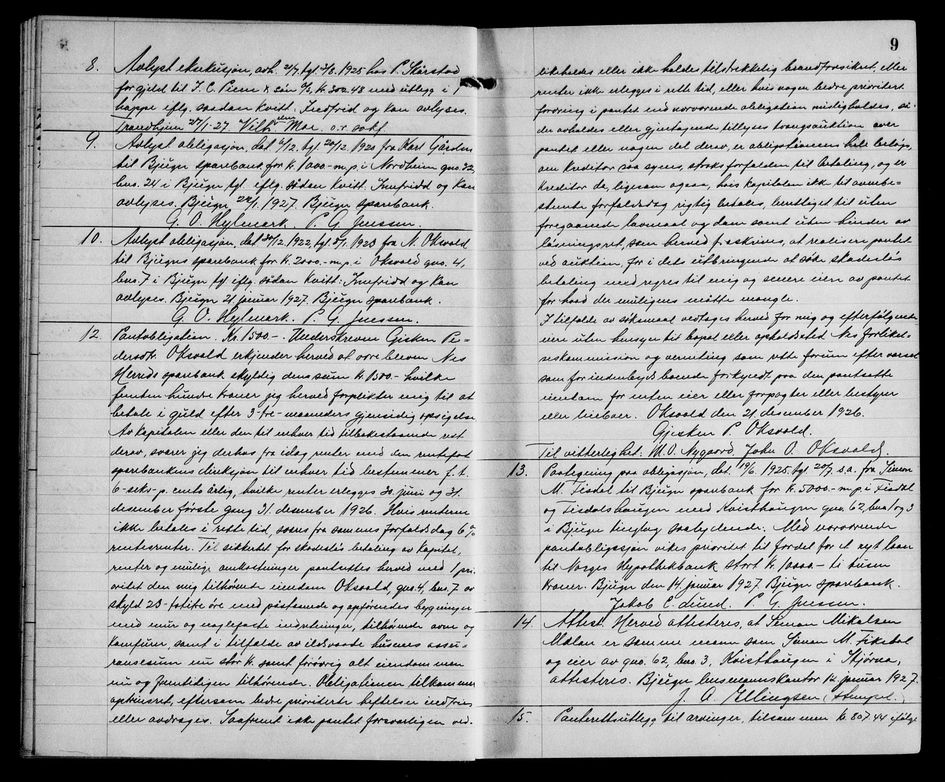 Fosen sorenskriveri, AV/SAT-A-1107/1/2/2C/L0064: Mortgage book no. 55, 1927-1930, p. 9