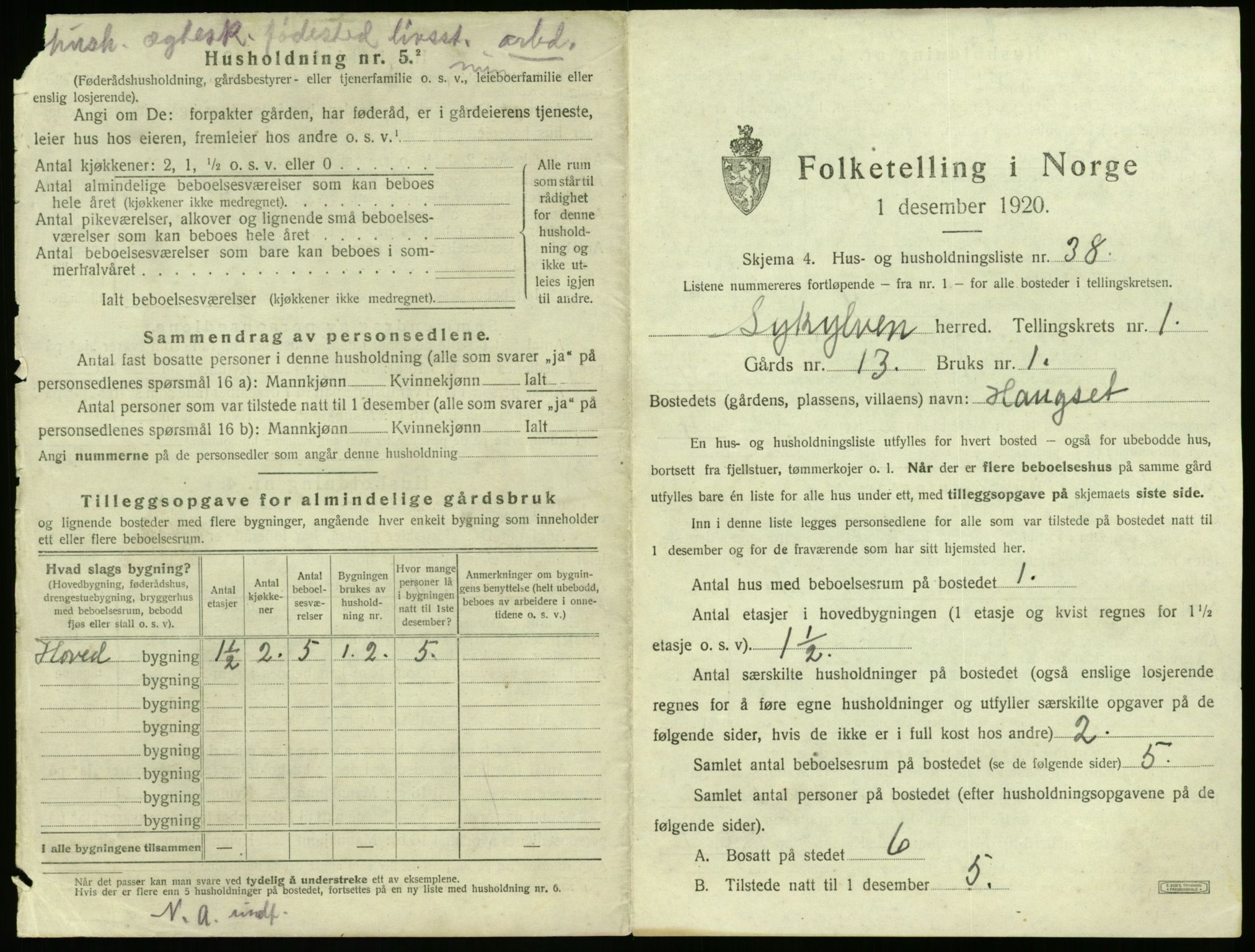 SAT, 1920 census for Sykkylven, 1920, p. 121