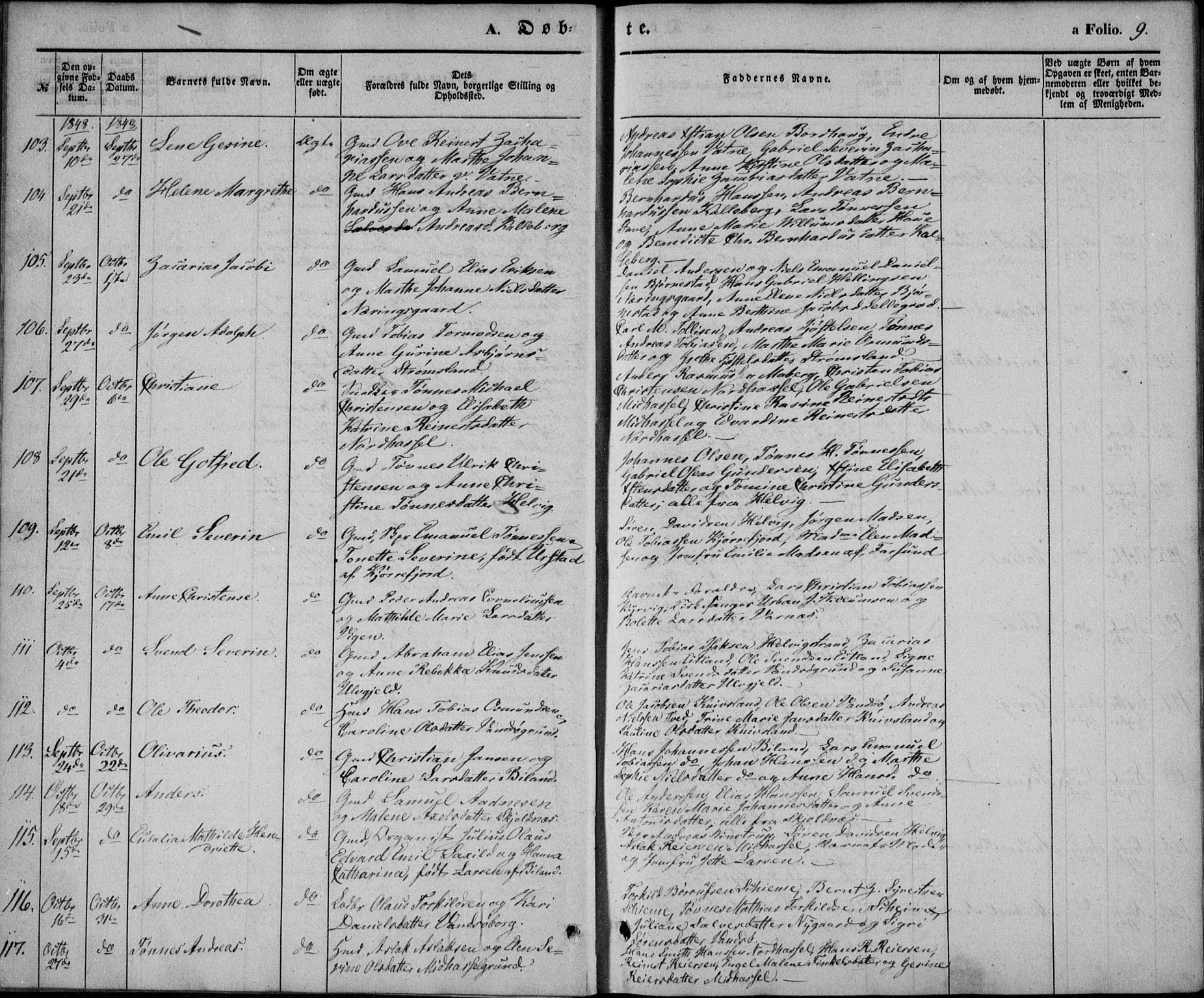 Lista sokneprestkontor, SAK/1111-0027/F/Fb/L0002: Parish register (copy) no. B 2, 1847-1862, p. 9