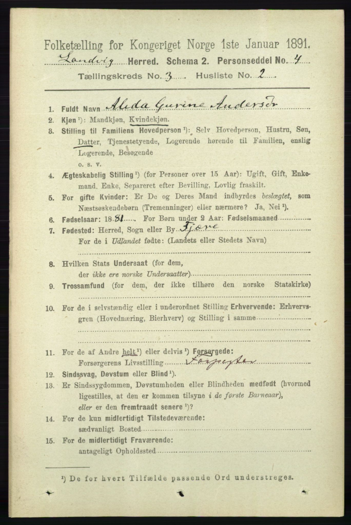 RA, 1891 census for 0924 Landvik, 1891, p. 1008