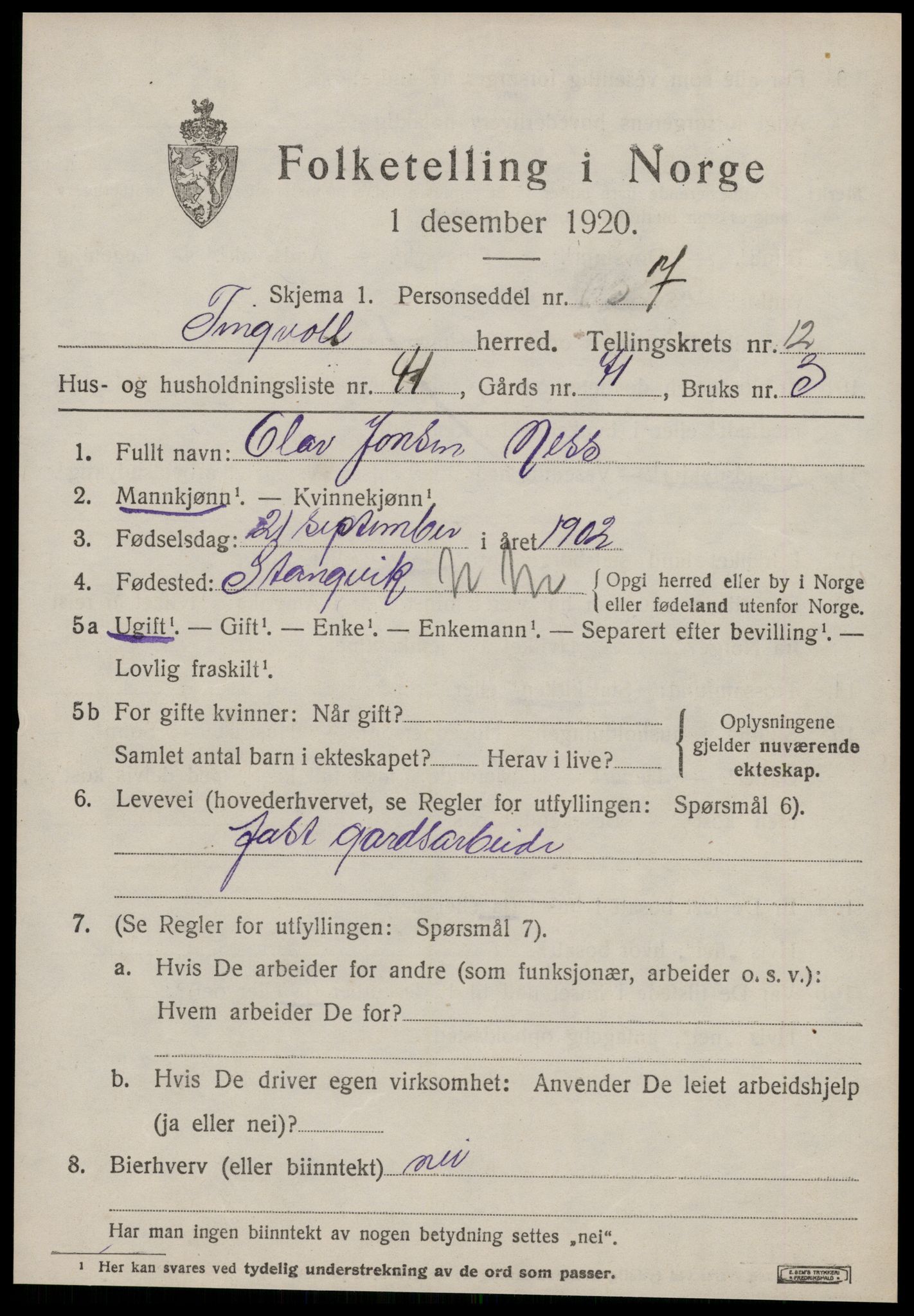 SAT, 1920 census for Tingvoll, 1920, p. 6548