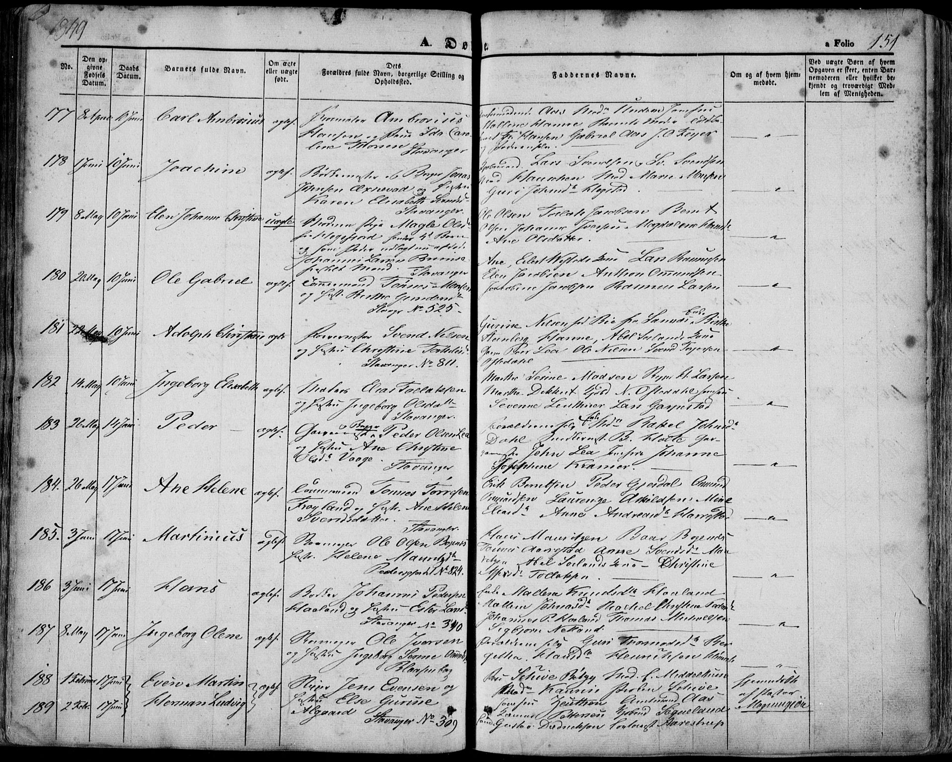Domkirken sokneprestkontor, SAST/A-101812/001/30/30BA/L0016: Parish register (official) no. A 15, 1844-1854, p. 151