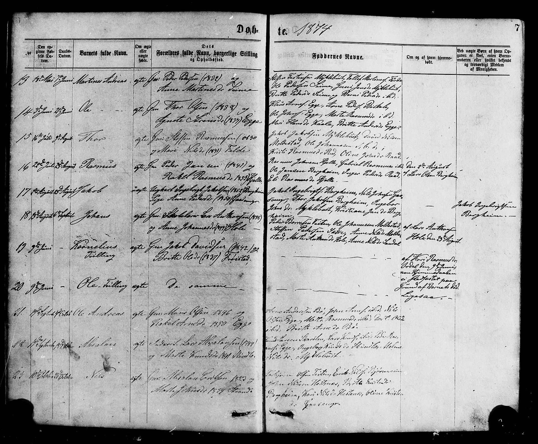 Gloppen sokneprestembete, SAB/A-80101/H/Hab/Habc/L0001: Parish register (copy) no. C 1, 1872-1896, p. 7