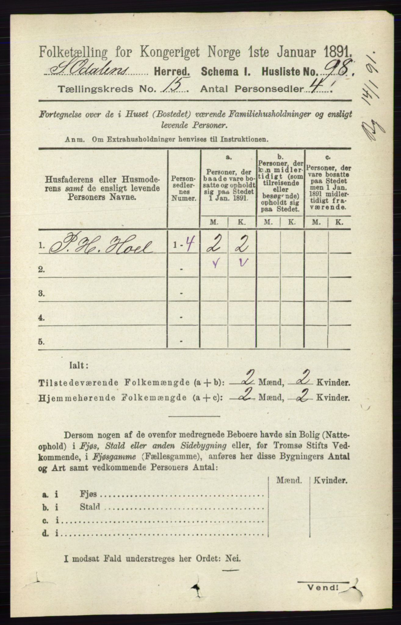 RA, 1891 census for 0419 Sør-Odal, 1891, p. 6565