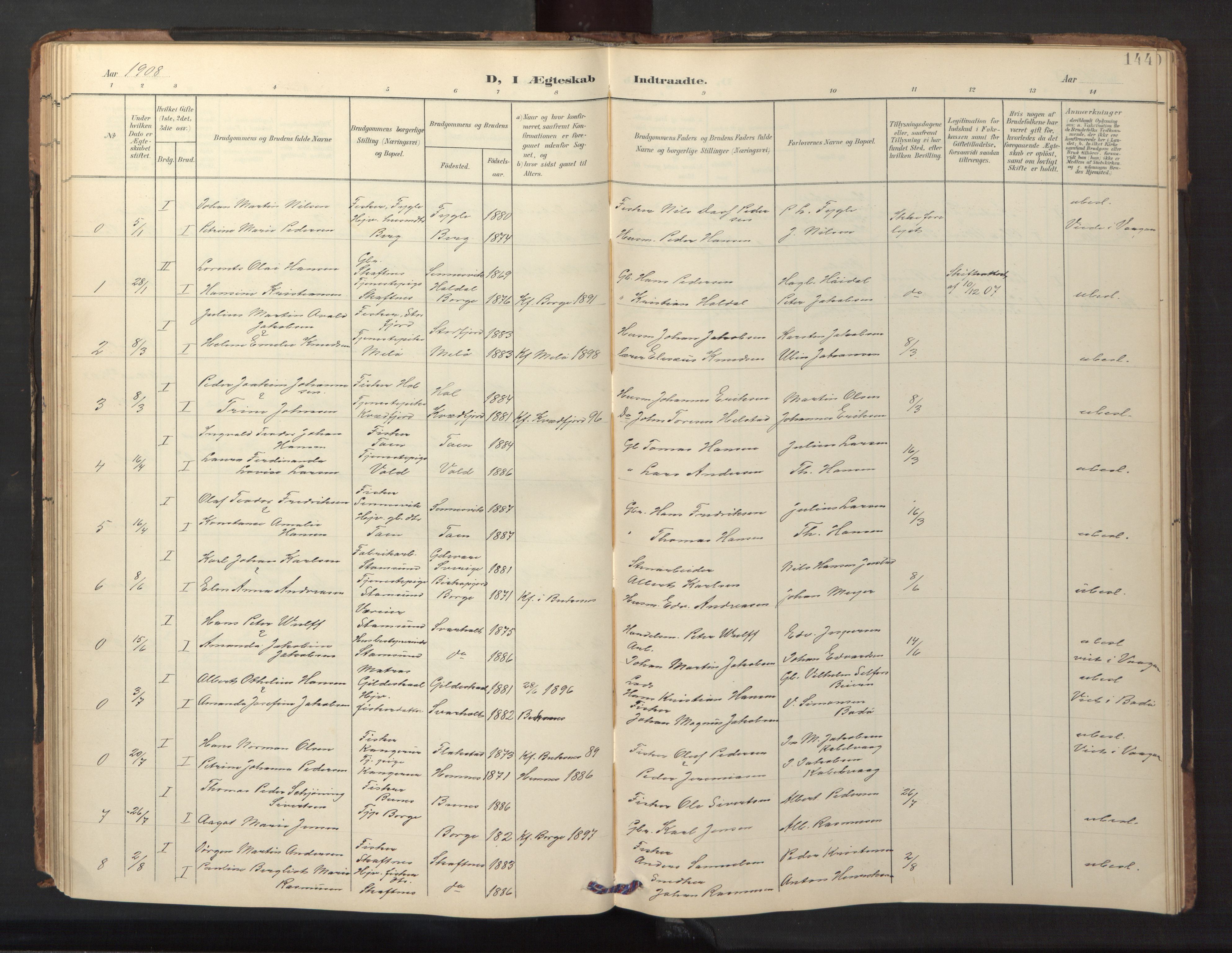 Ministerialprotokoller, klokkerbøker og fødselsregistre - Nordland, AV/SAT-A-1459/882/L1185: Parish register (copy) no. 882C03, 1898-1910, p. 144