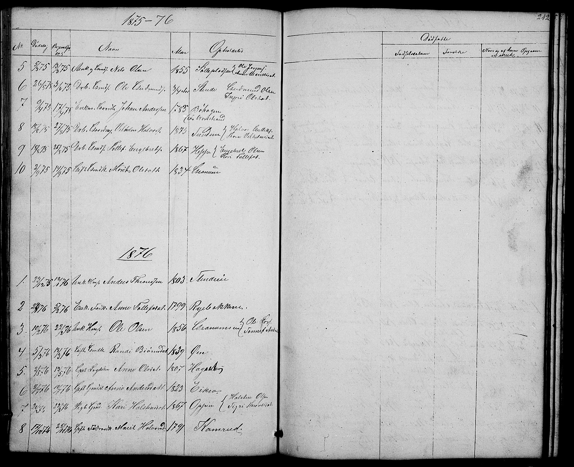 Nord-Aurdal prestekontor, AV/SAH-PREST-132/H/Ha/Hab/L0004: Parish register (copy) no. 4, 1842-1882, p. 242