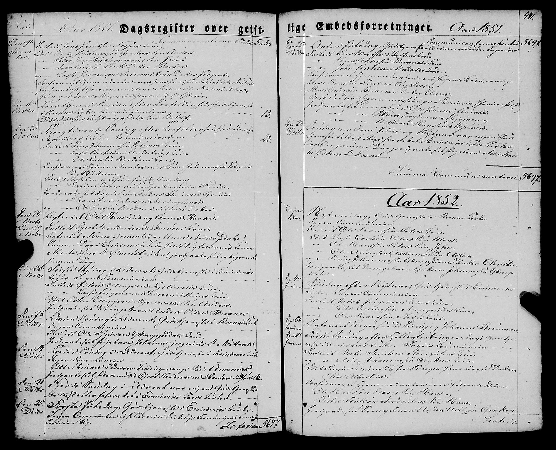 Gulen sokneprestembete, AV/SAB-A-80201/H/Haa/Haaa/L0021: Parish register (official) no. A 21, 1848-1858, p. 441