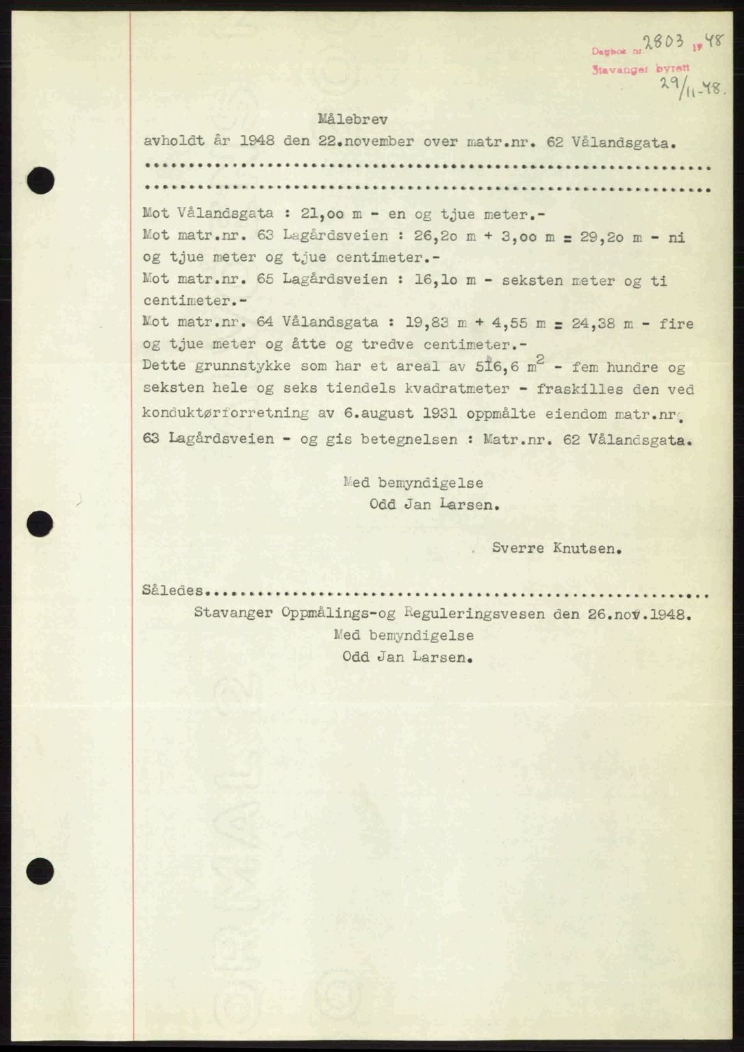 Stavanger byrett, SAST/A-100455/002/G/Gb/L0023: Mortgage book no. A12, 1948-1949, Diary no: : 2803/1948