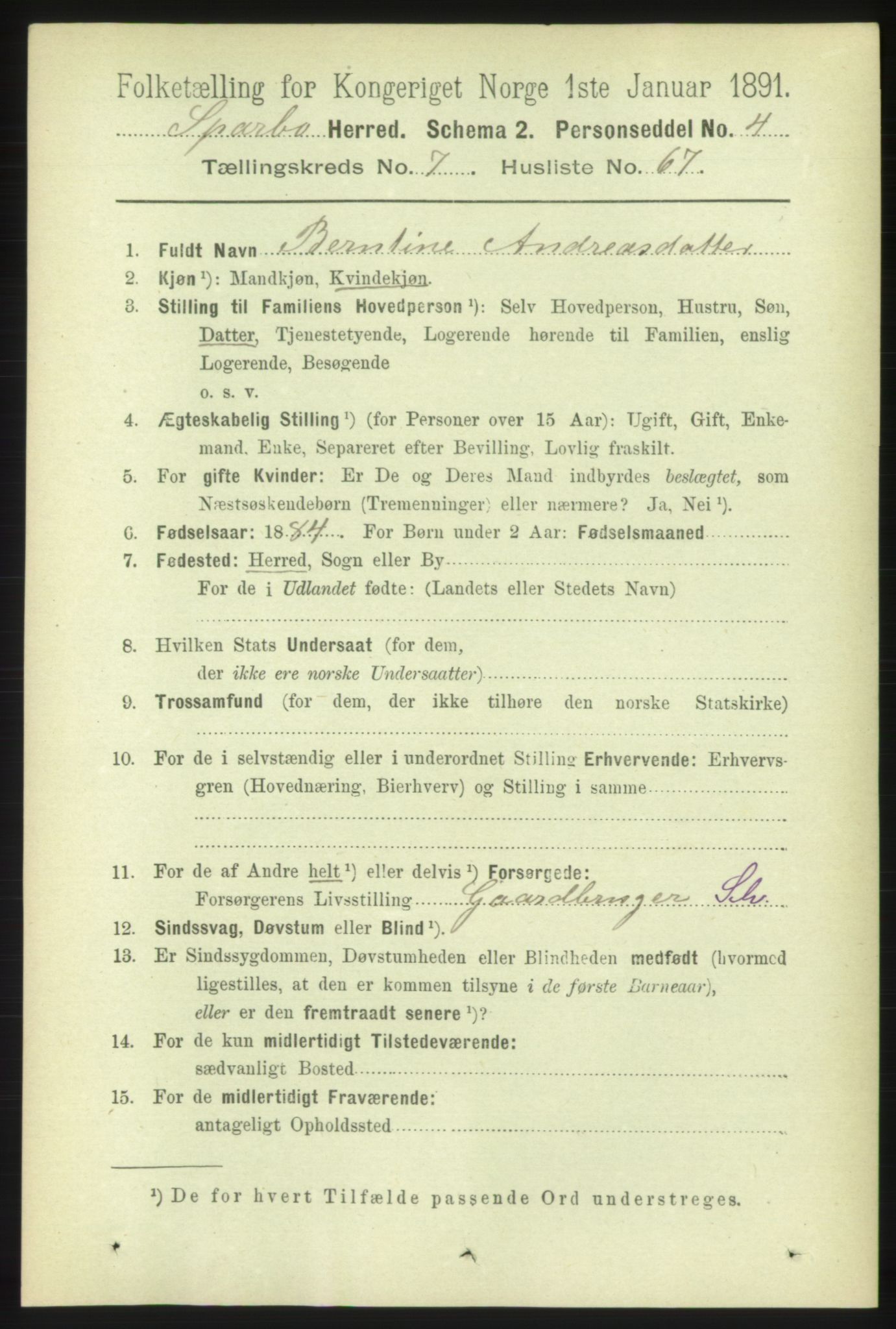 RA, 1891 census for 1731 Sparbu, 1891, p. 2752