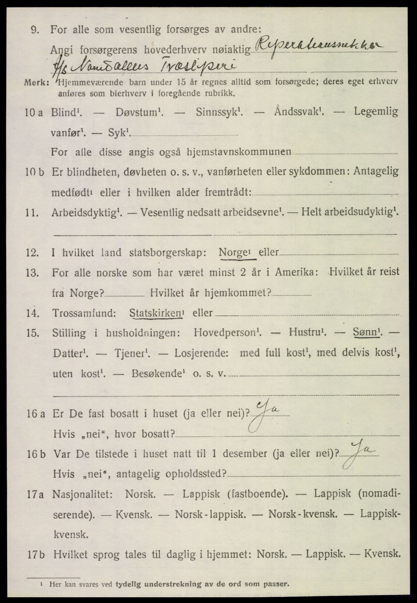 SAT, 1920 census for Flatanger, 1920, p. 2119