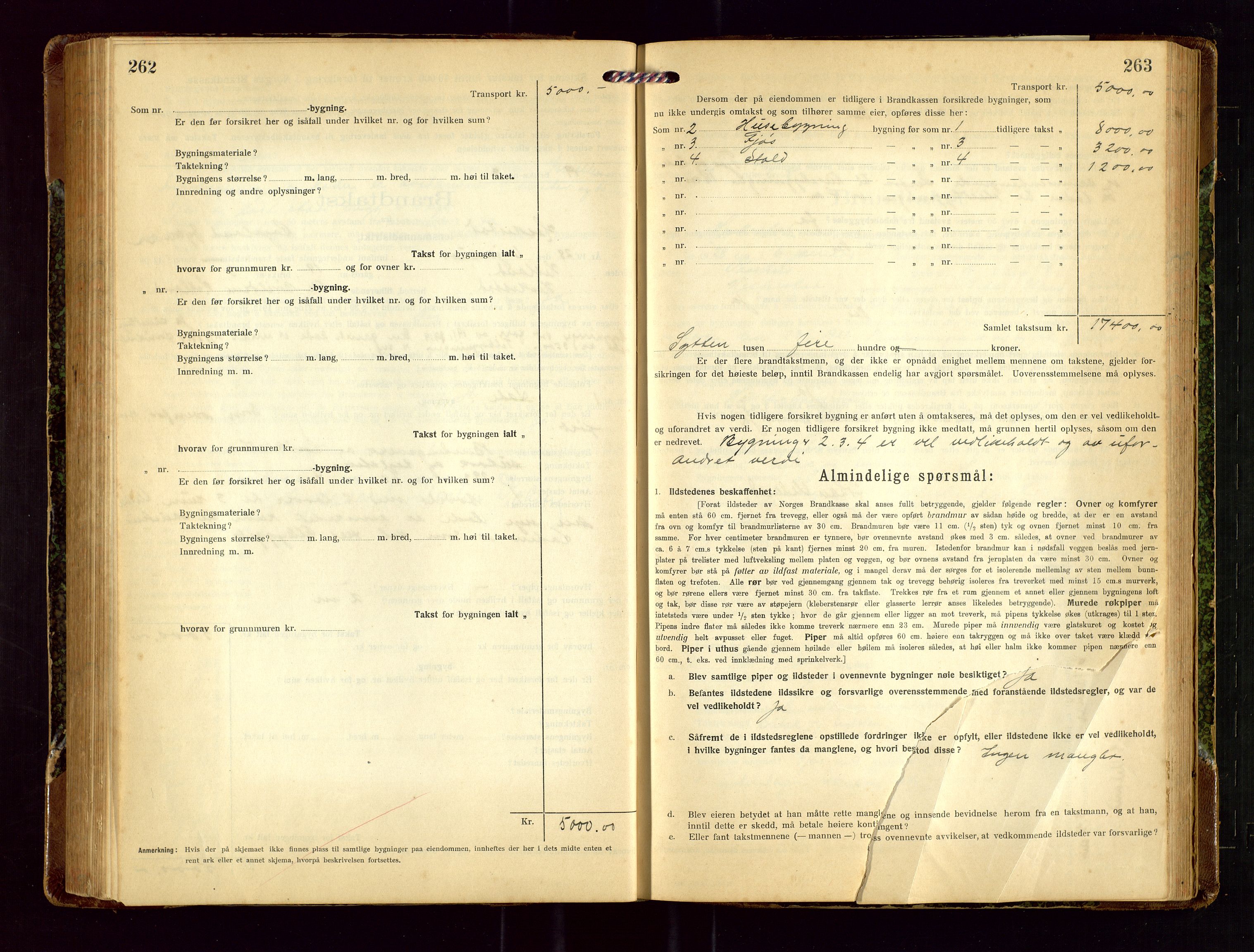 Heskestad lensmannskontor, SAST/A-100304/Gob/L0003: "Brandtakstprotokoll", 1922-1934, p. 262-263