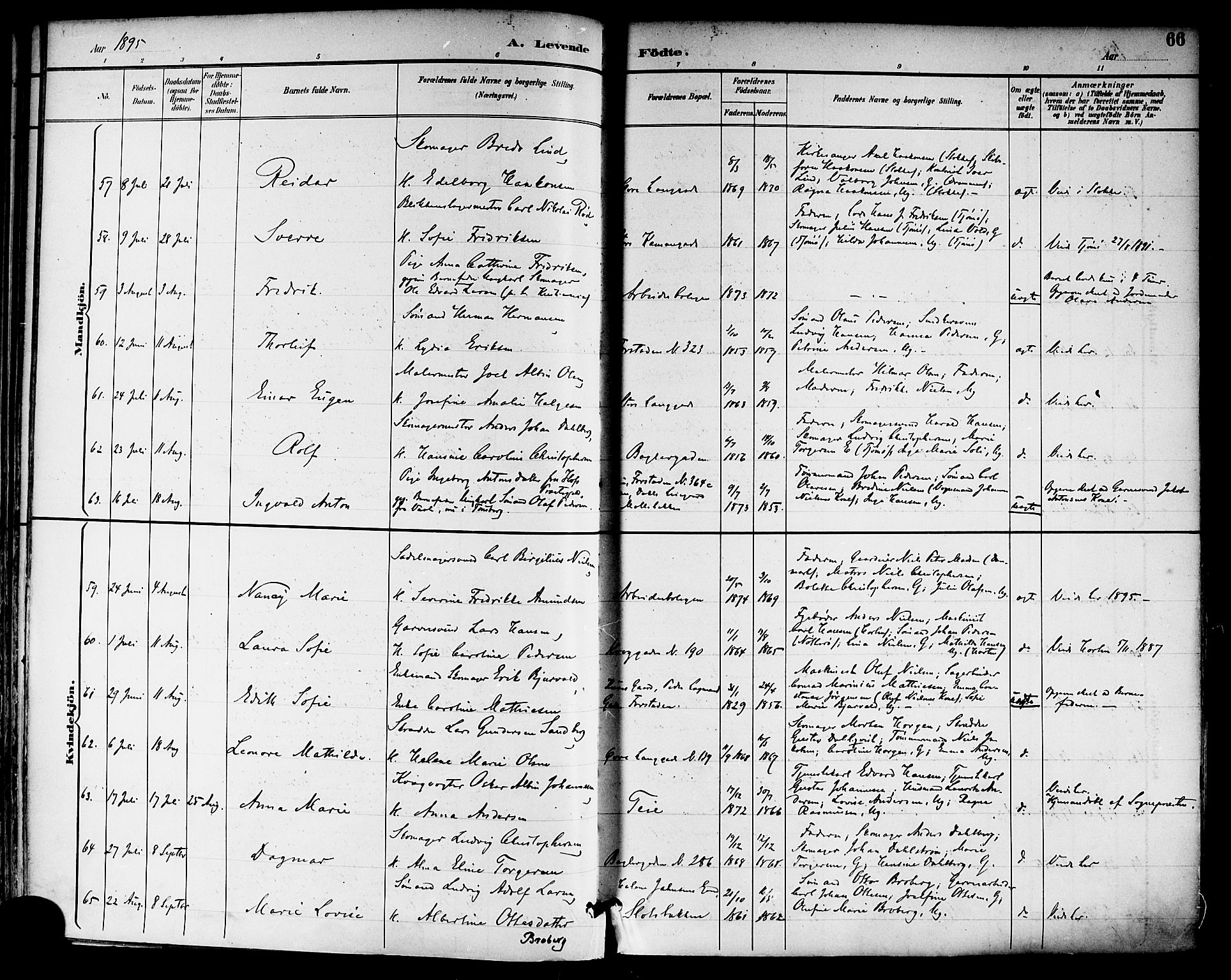 Tønsberg kirkebøker, SAKO/A-330/F/Fa/L0012: Parish register (official) no. I 12, 1891-1899, p. 66