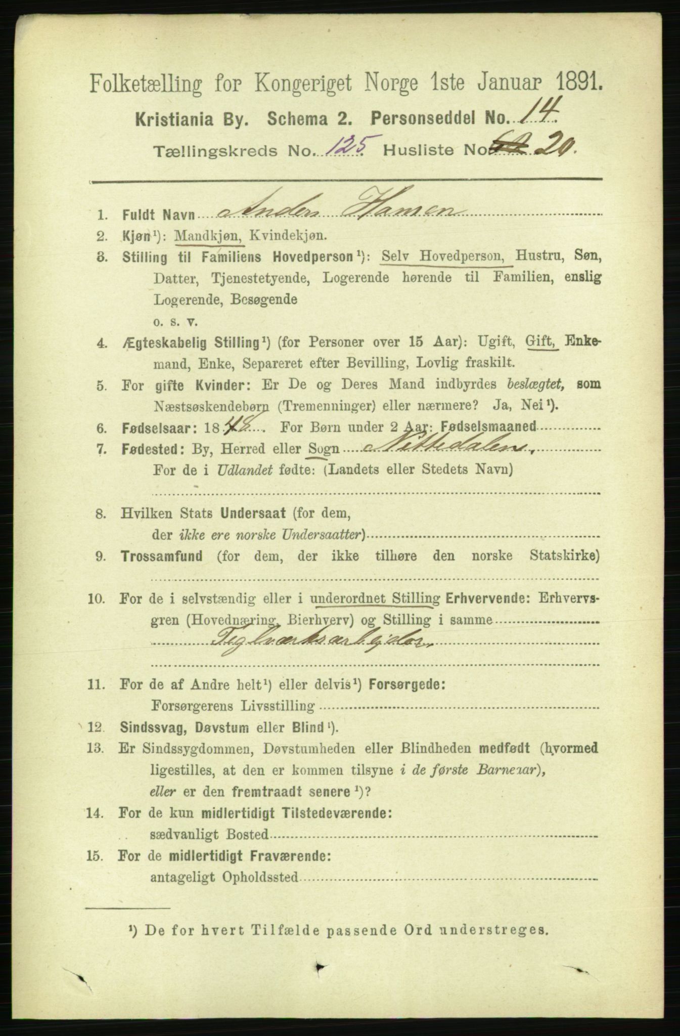 RA, 1891 census for 0301 Kristiania, 1891, p. 67135