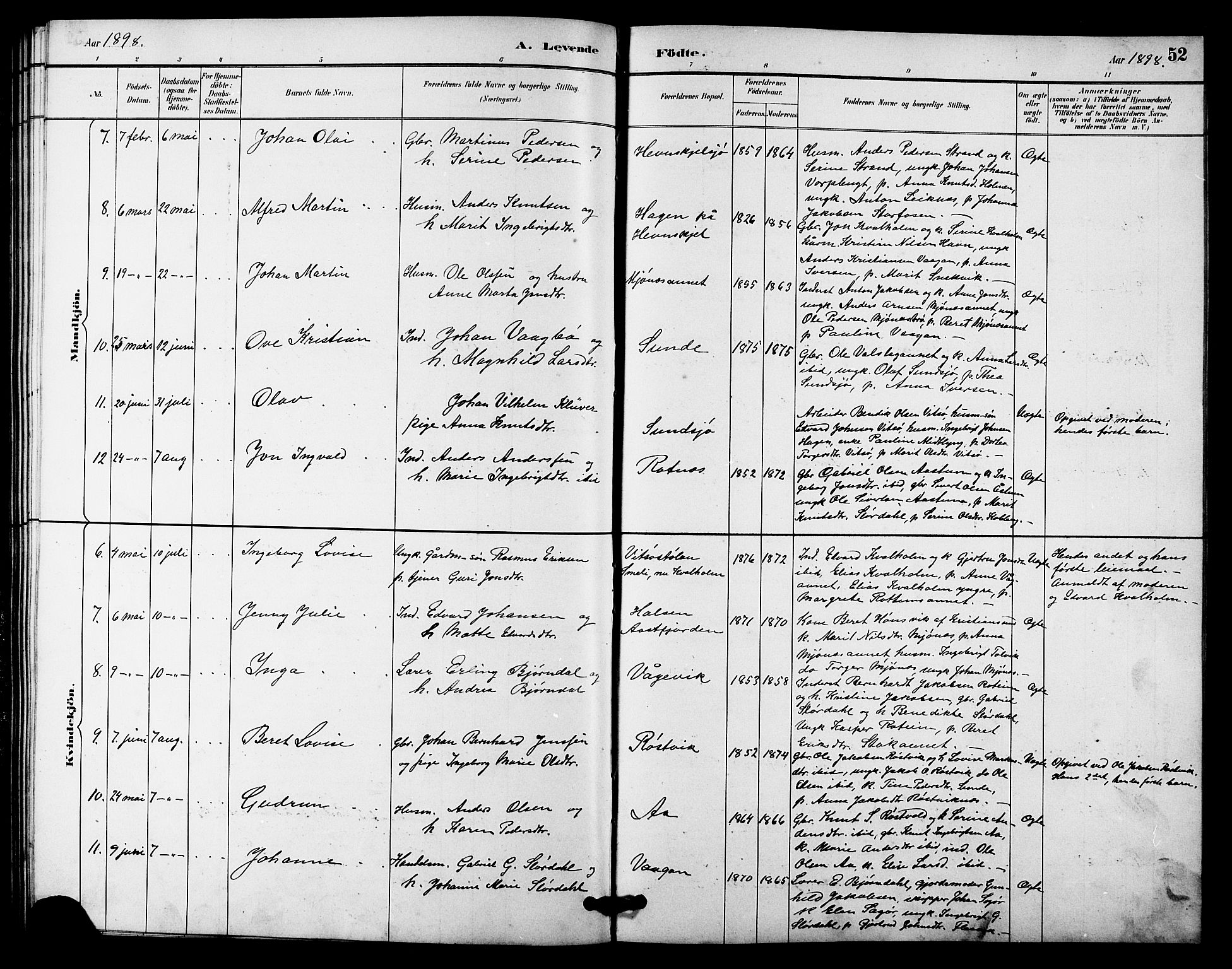 Ministerialprotokoller, klokkerbøker og fødselsregistre - Sør-Trøndelag, SAT/A-1456/633/L0519: Parish register (copy) no. 633C01, 1884-1905, p. 52