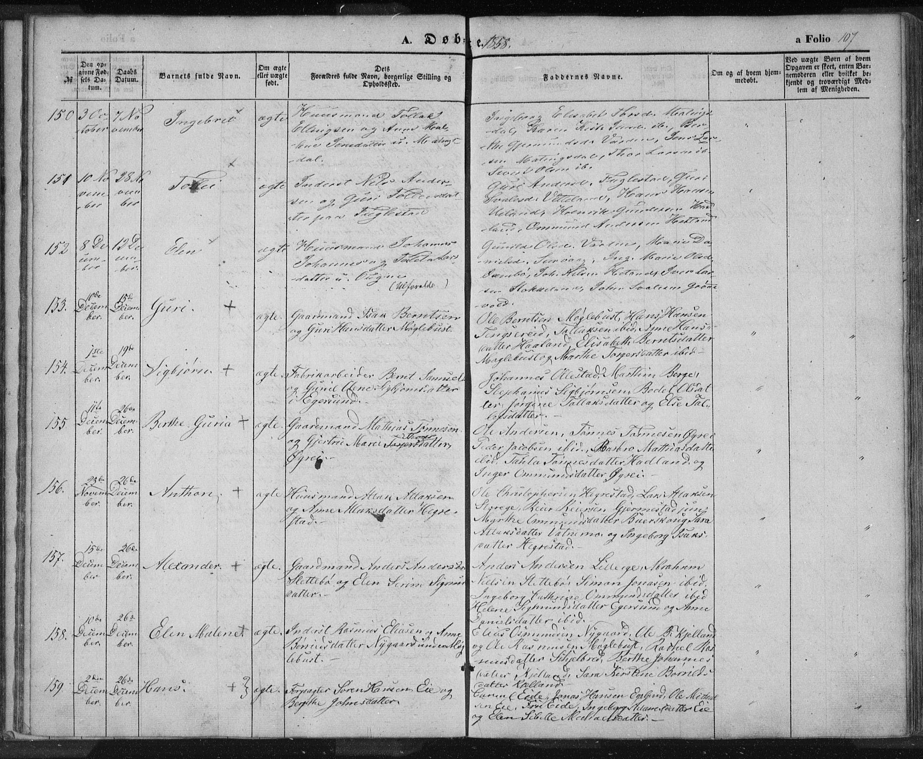 Eigersund sokneprestkontor, AV/SAST-A-101807/S08/L0012: Parish register (official) no. A 12.1, 1850-1865, p. 107