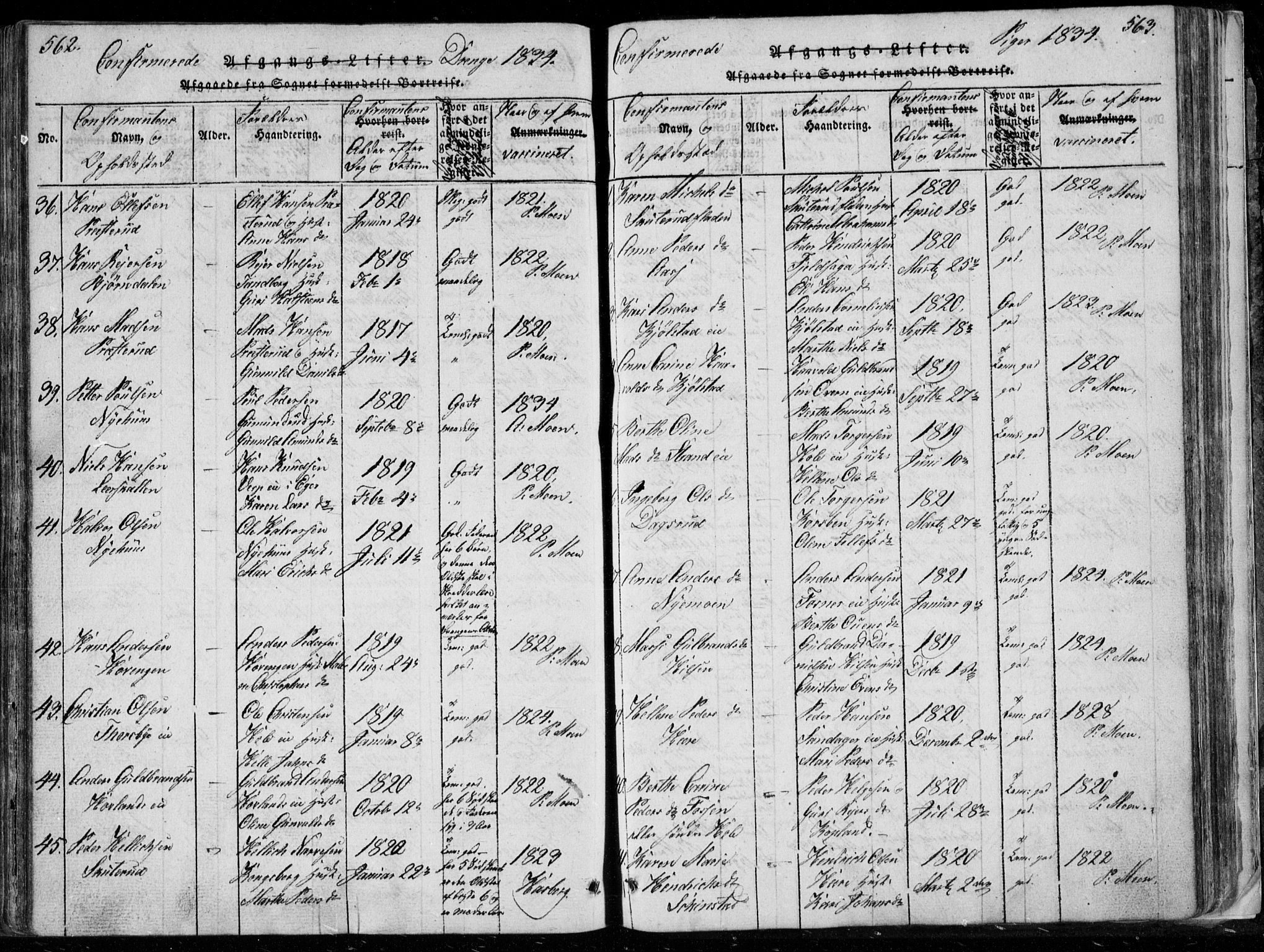 Modum kirkebøker, AV/SAKO-A-234/F/Fa/L0006: Parish register (official) no. 6, 1832-1841, p. 562-563