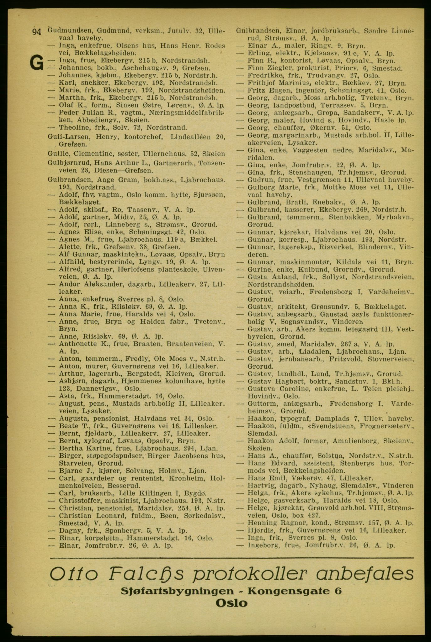Aker adressebok/adressekalender, PUBL/001/A/004: Aker adressebok, 1929, p. 94