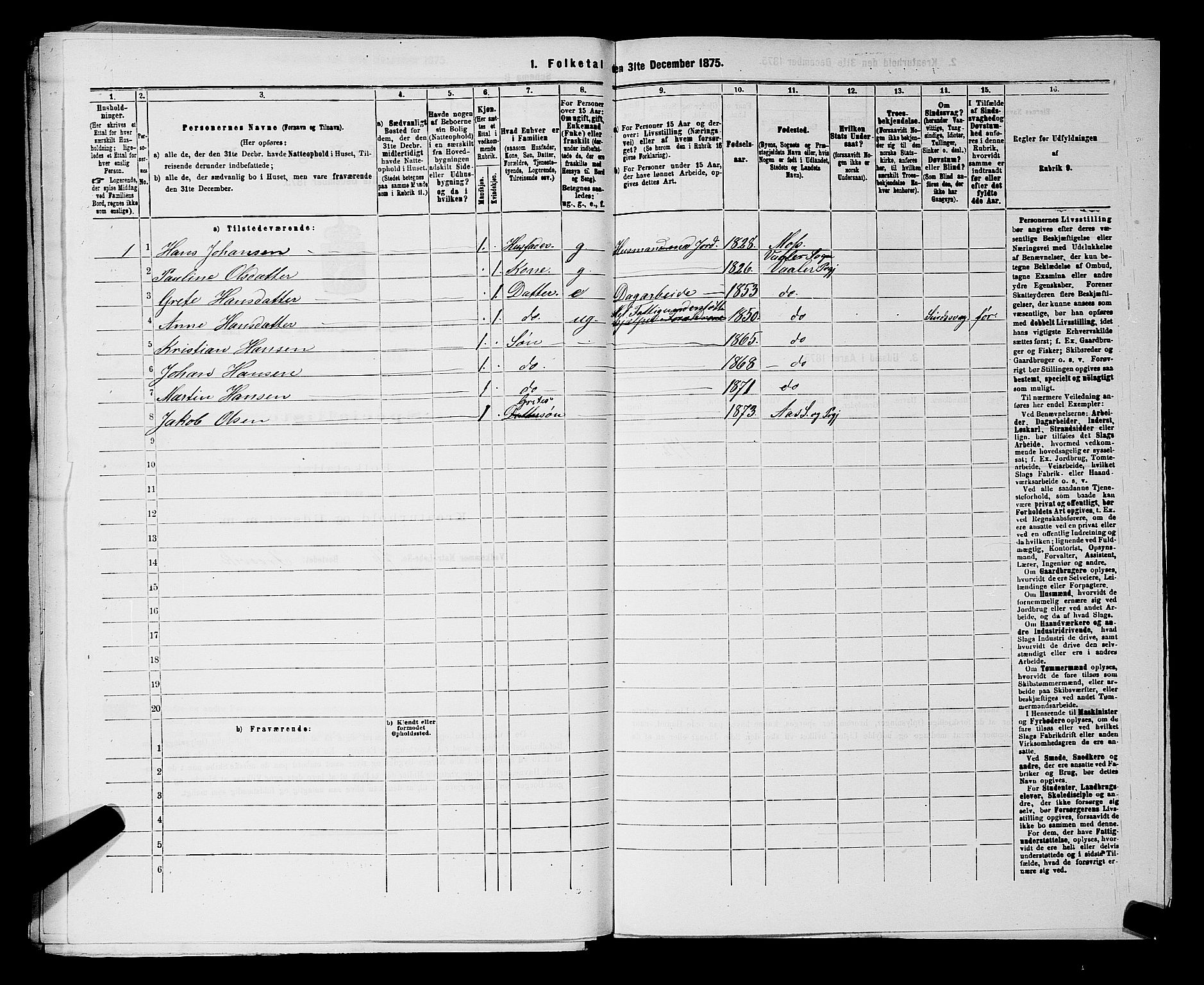 RA, 1875 census for 0137P Våler, 1875, p. 397