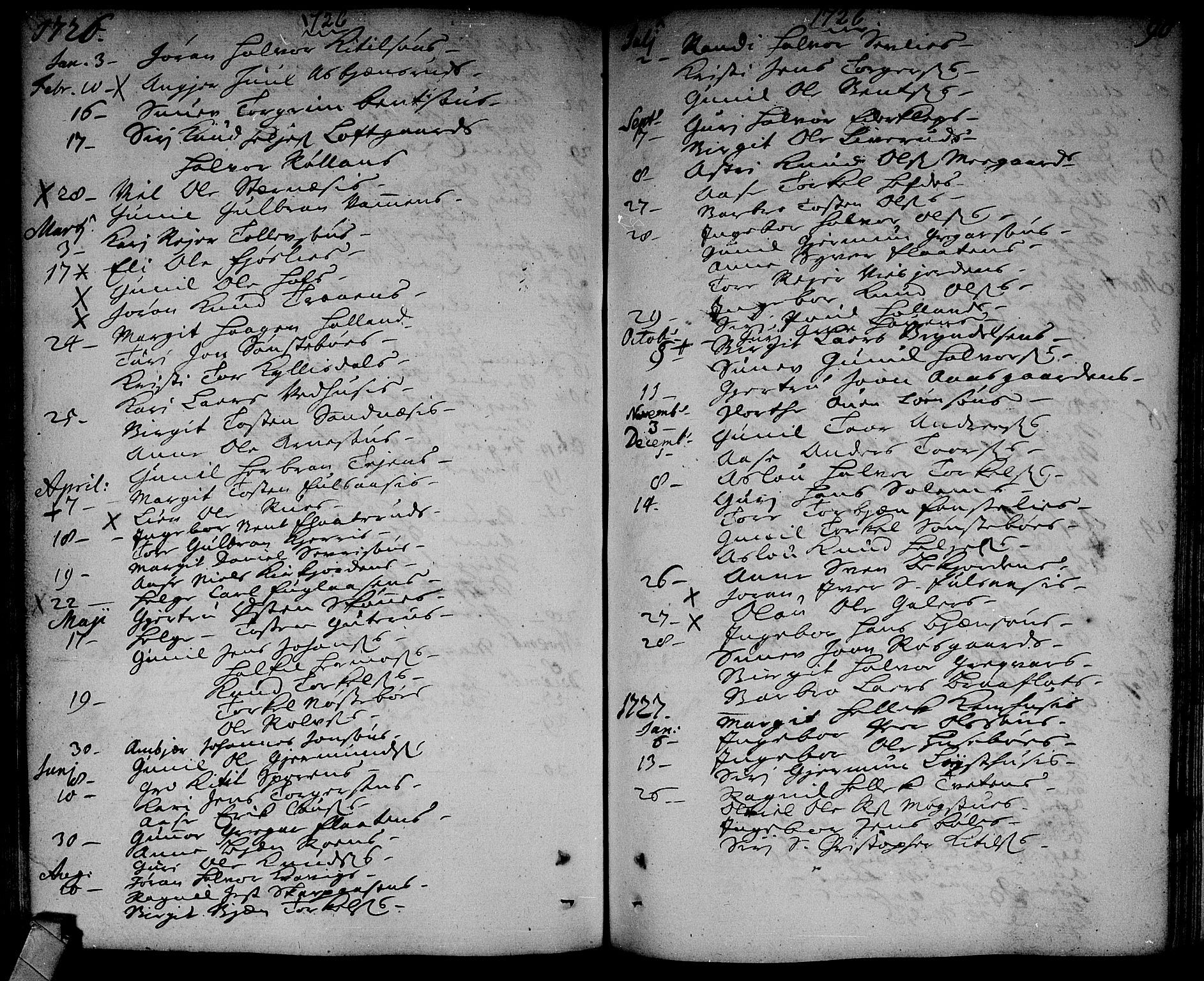 Rollag kirkebøker, SAKO/A-240/F/Fa/L0002: Parish register (official) no. I 2, 1714-1742, p. 90