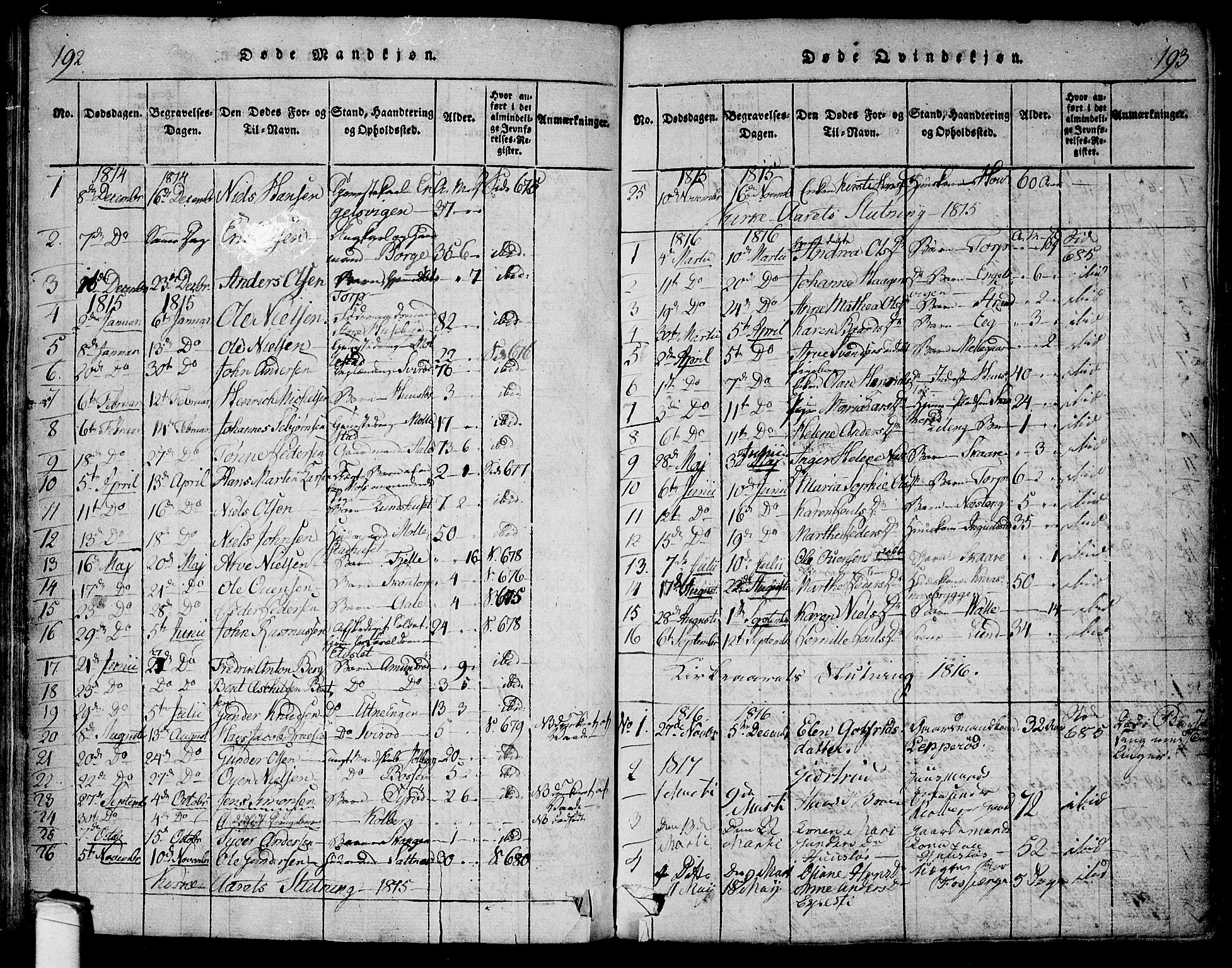 Onsøy prestekontor Kirkebøker, SAO/A-10914/F/Fa/L0002: Parish register (official) no. I 2, 1814-1840, p. 192-193