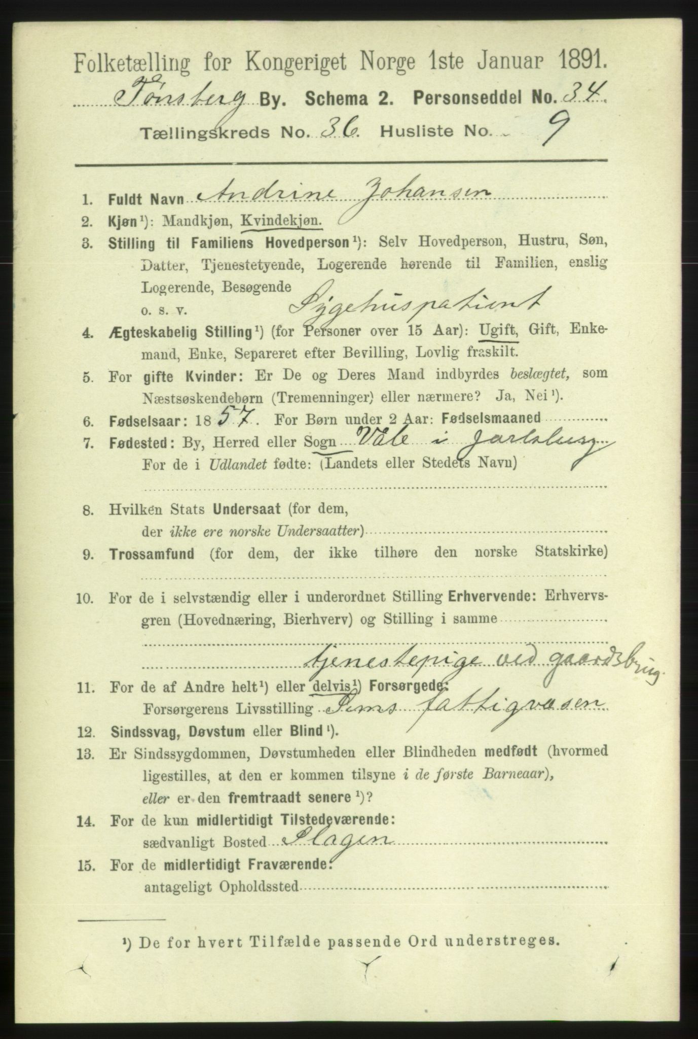 RA, 1891 census for 0705 Tønsberg, 1891, p. 7975