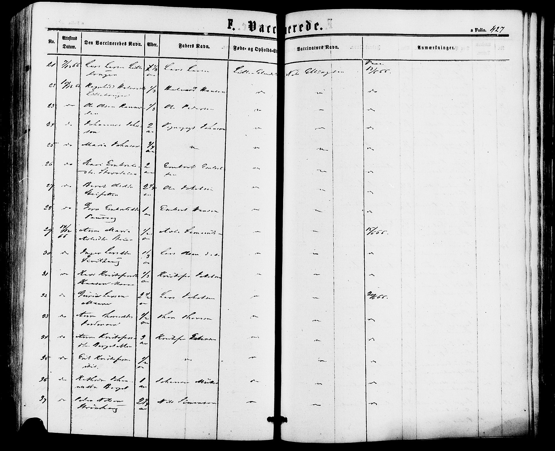 Alvdal prestekontor, AV/SAH-PREST-060/H/Ha/Haa/L0001: Parish register (official) no. 1, 1863-1882, p. 427