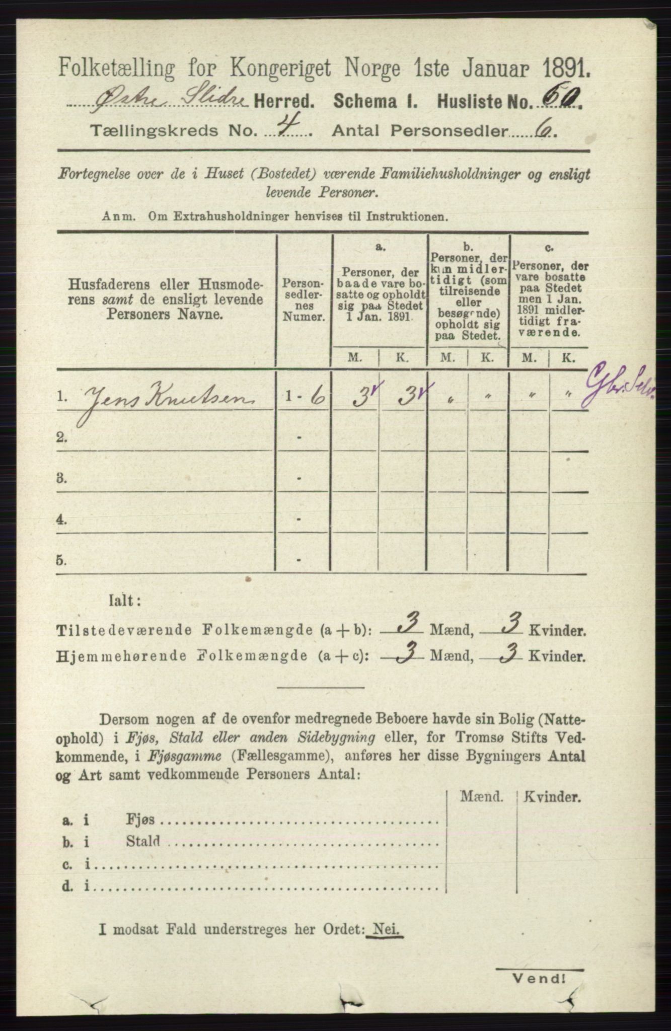 RA, 1891 census for 0544 Øystre Slidre, 1891, p. 1192