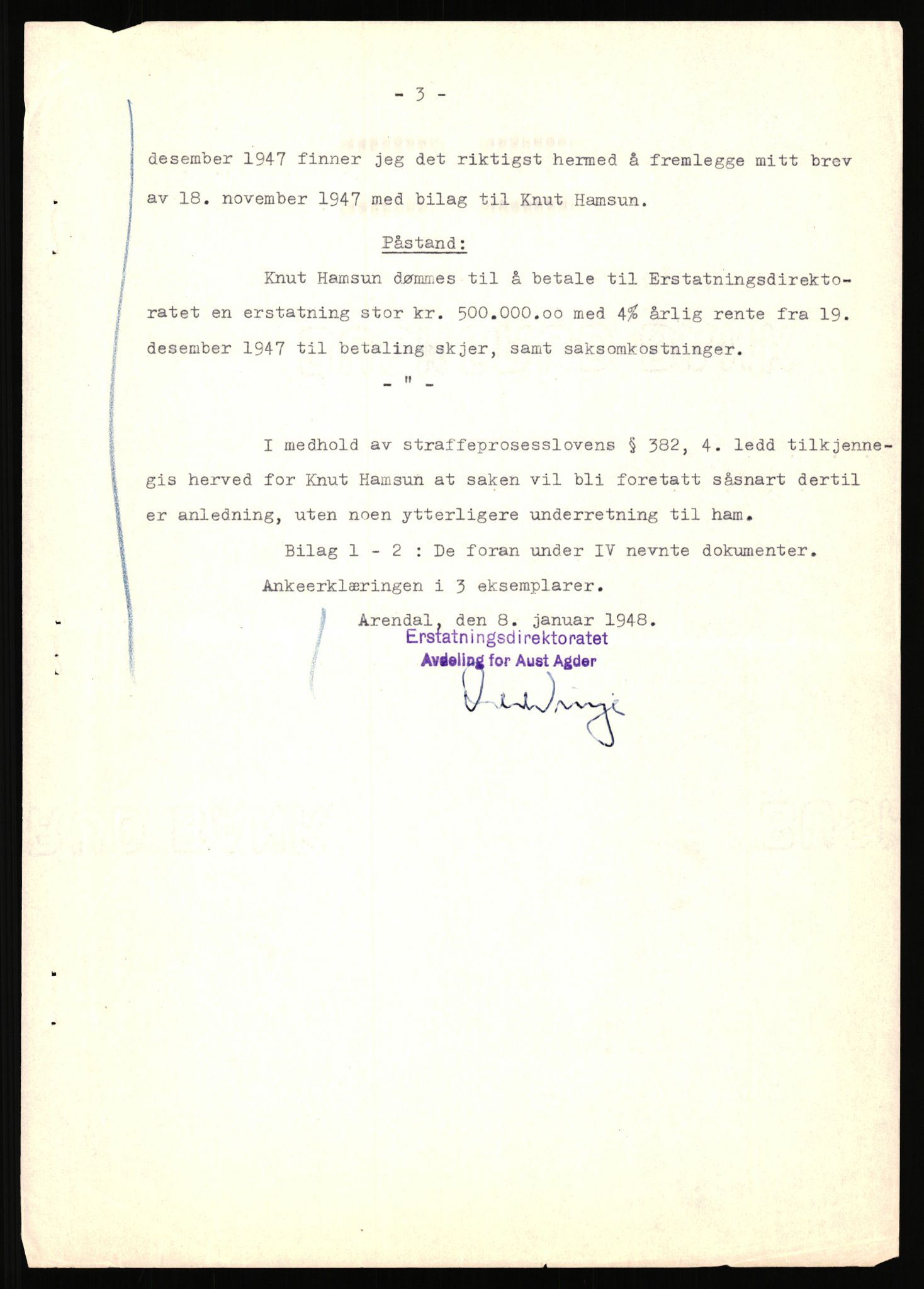 Landssvikarkivet, Arendal politikammer, AV/RA-S-3138-25/D/Dc, 1945-1951, p. 460