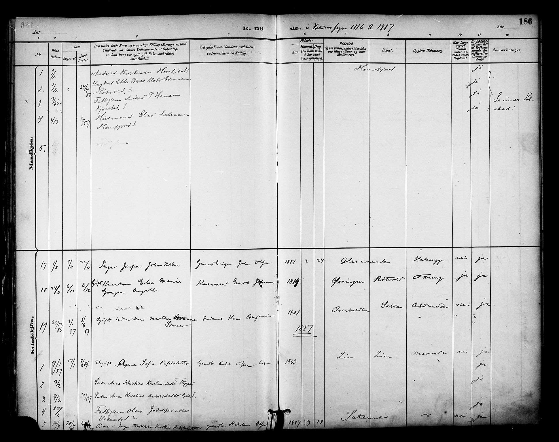 Ministerialprotokoller, klokkerbøker og fødselsregistre - Nordland, SAT/A-1459/810/L0150: Parish register (official) no. 810A10 /1, 1884-1895, p. 186