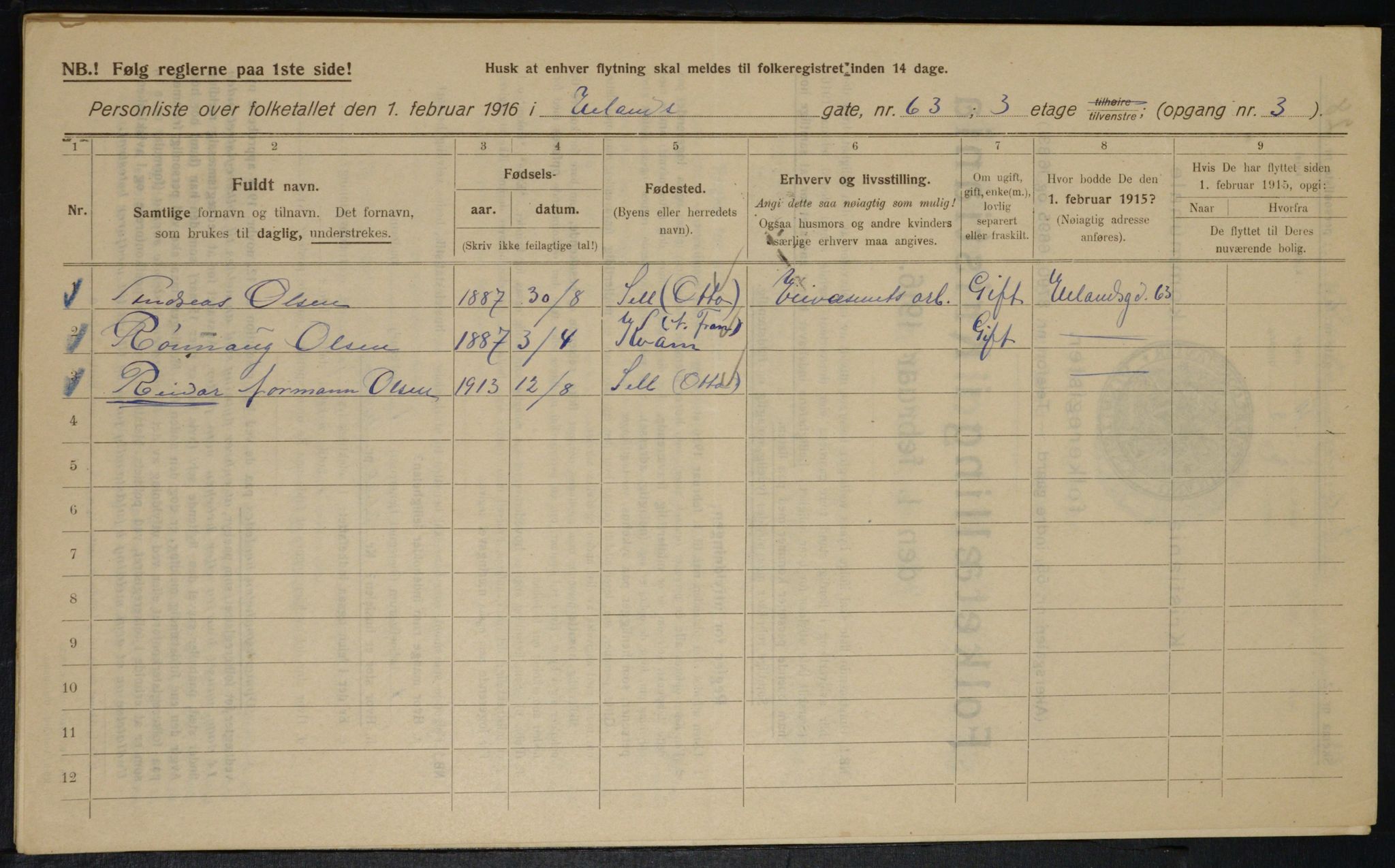 OBA, Municipal Census 1916 for Kristiania, 1916, p. 122109