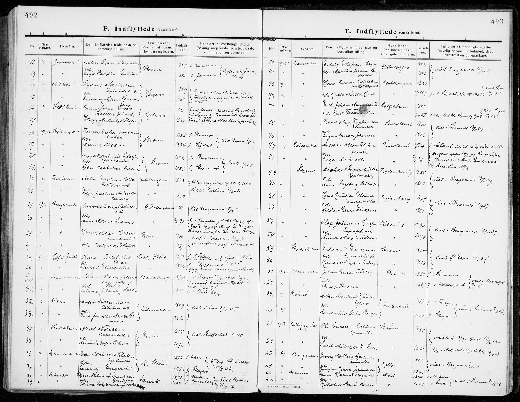 Strømsgodset kirkebøker, SAKO/A-324/F/Fa/L0002: Parish register (official) no. 2, 1910-1920, p. 492-493