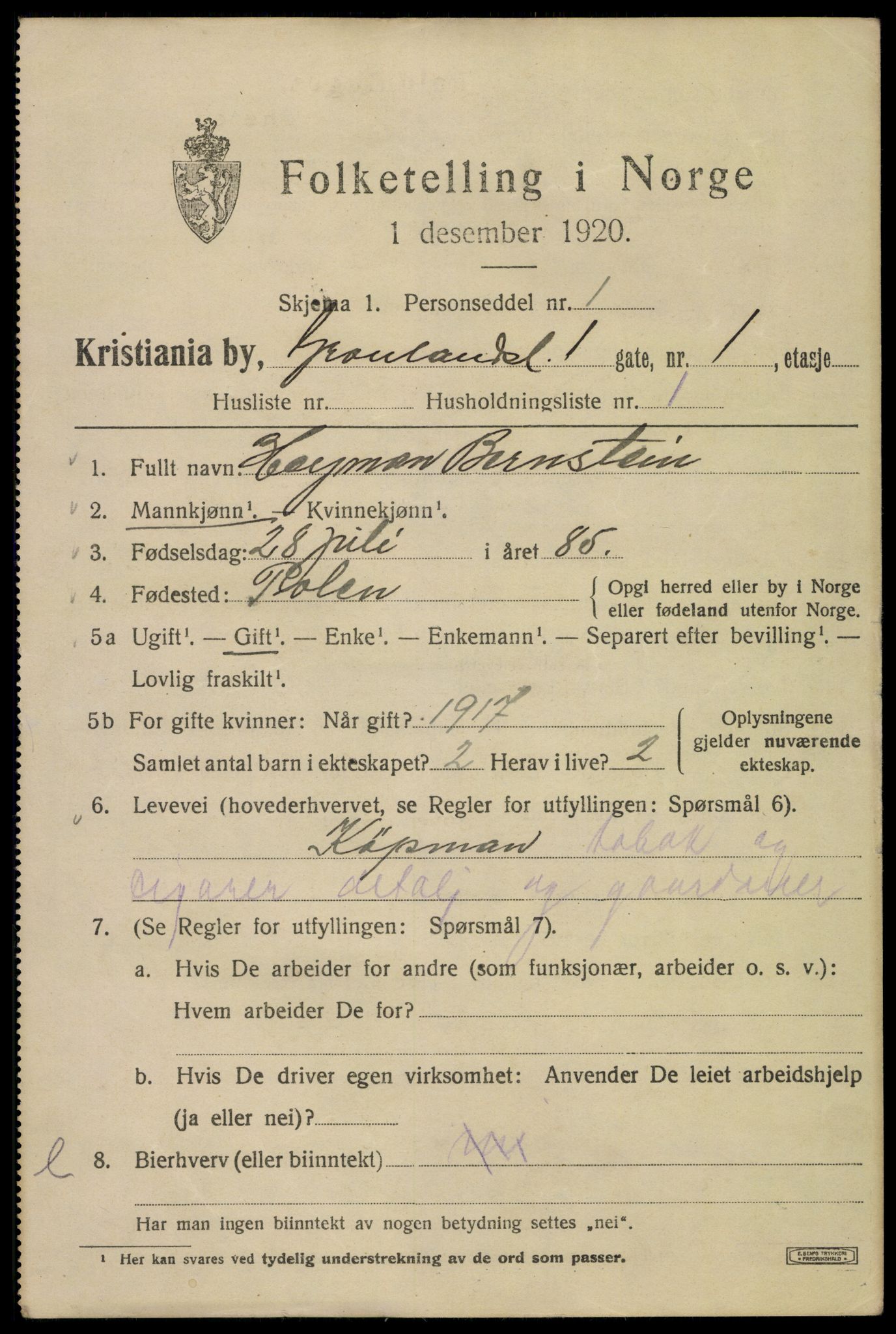 SAO, 1920 census for Kristiania, 1920, p. 255747